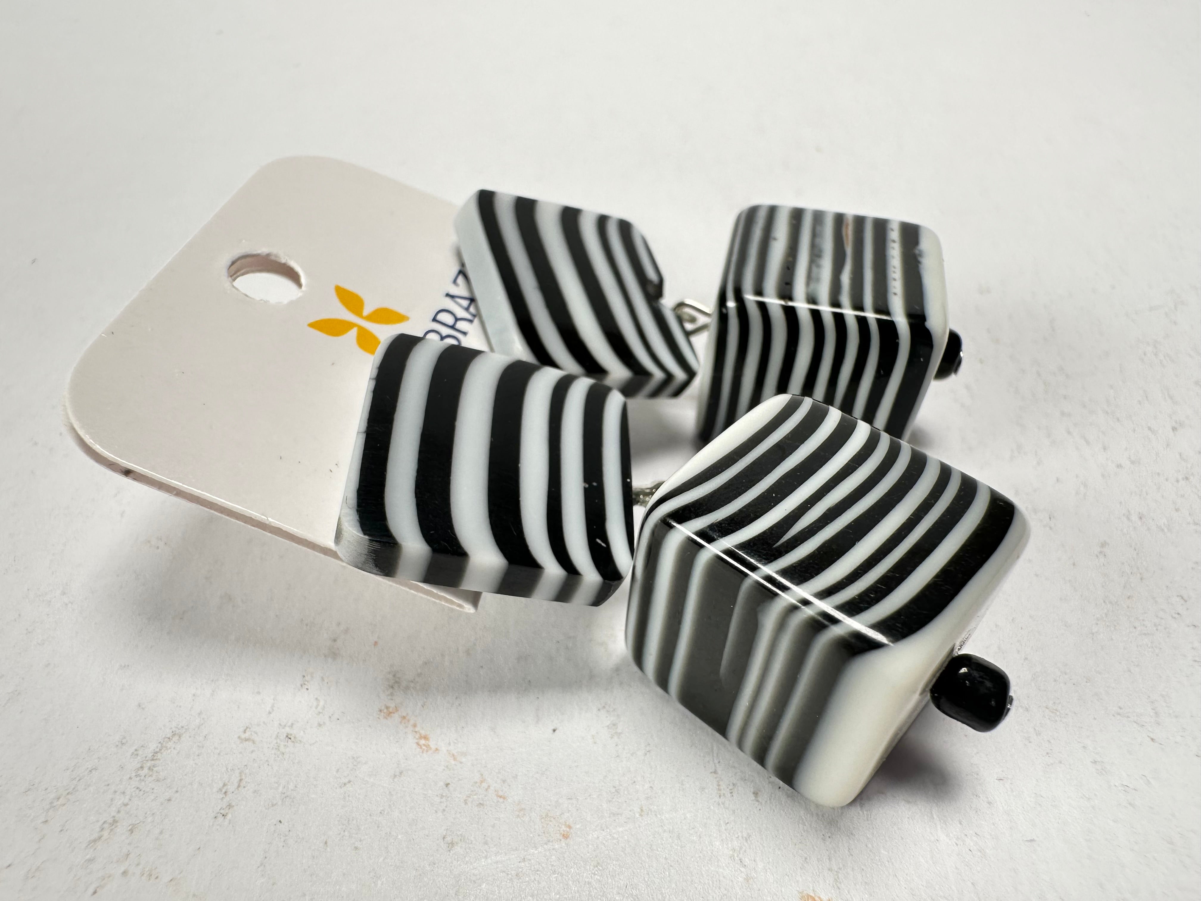Jackie Brazil "Black & White" Liquorice All Sorts Stud & Cube Resin Earrings ( E0080 )