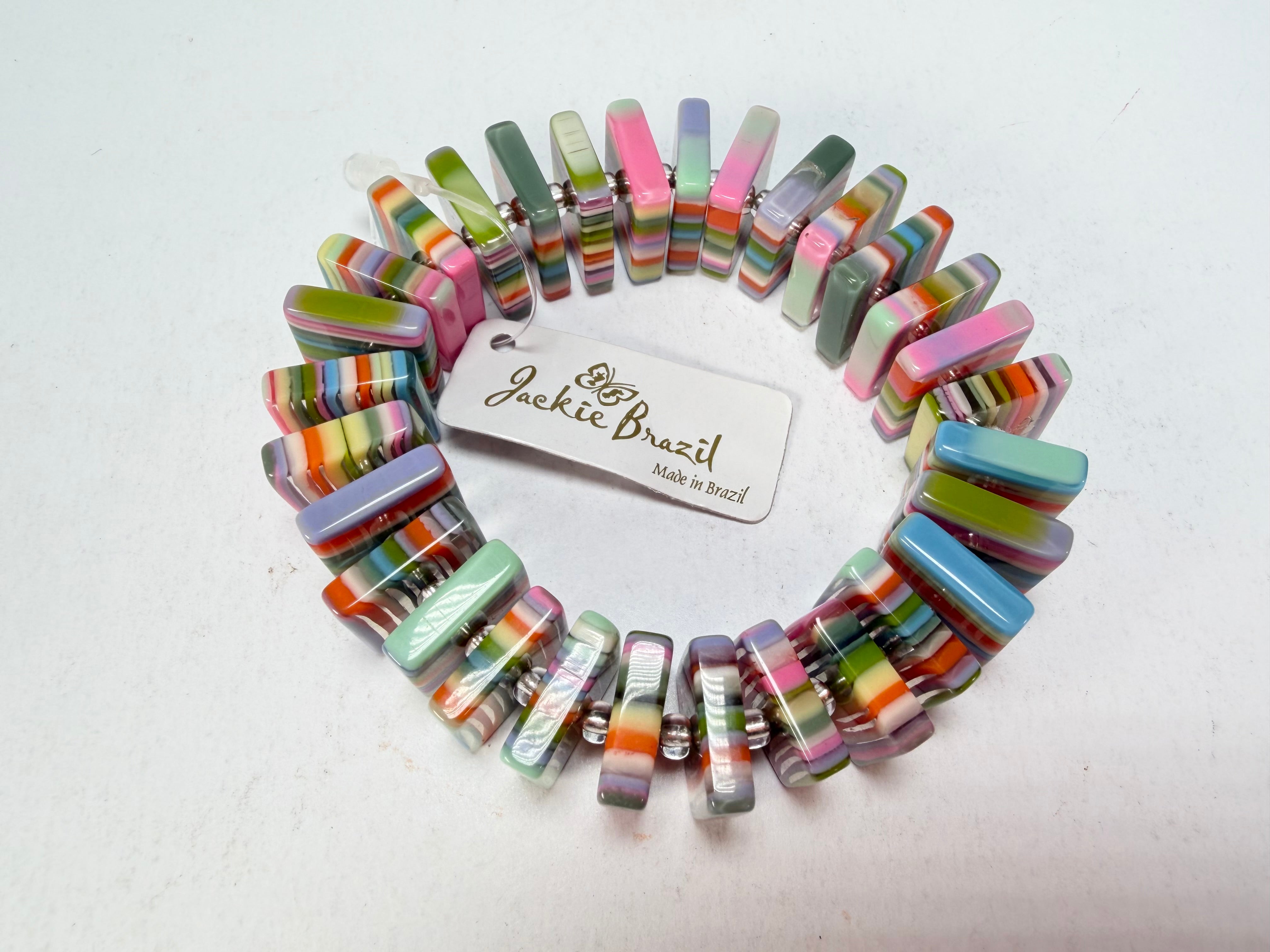 Jackie Brazil "Patricia" Liquorice Squares & Beads Spring Colour Resin Bracelet ( B0192 )