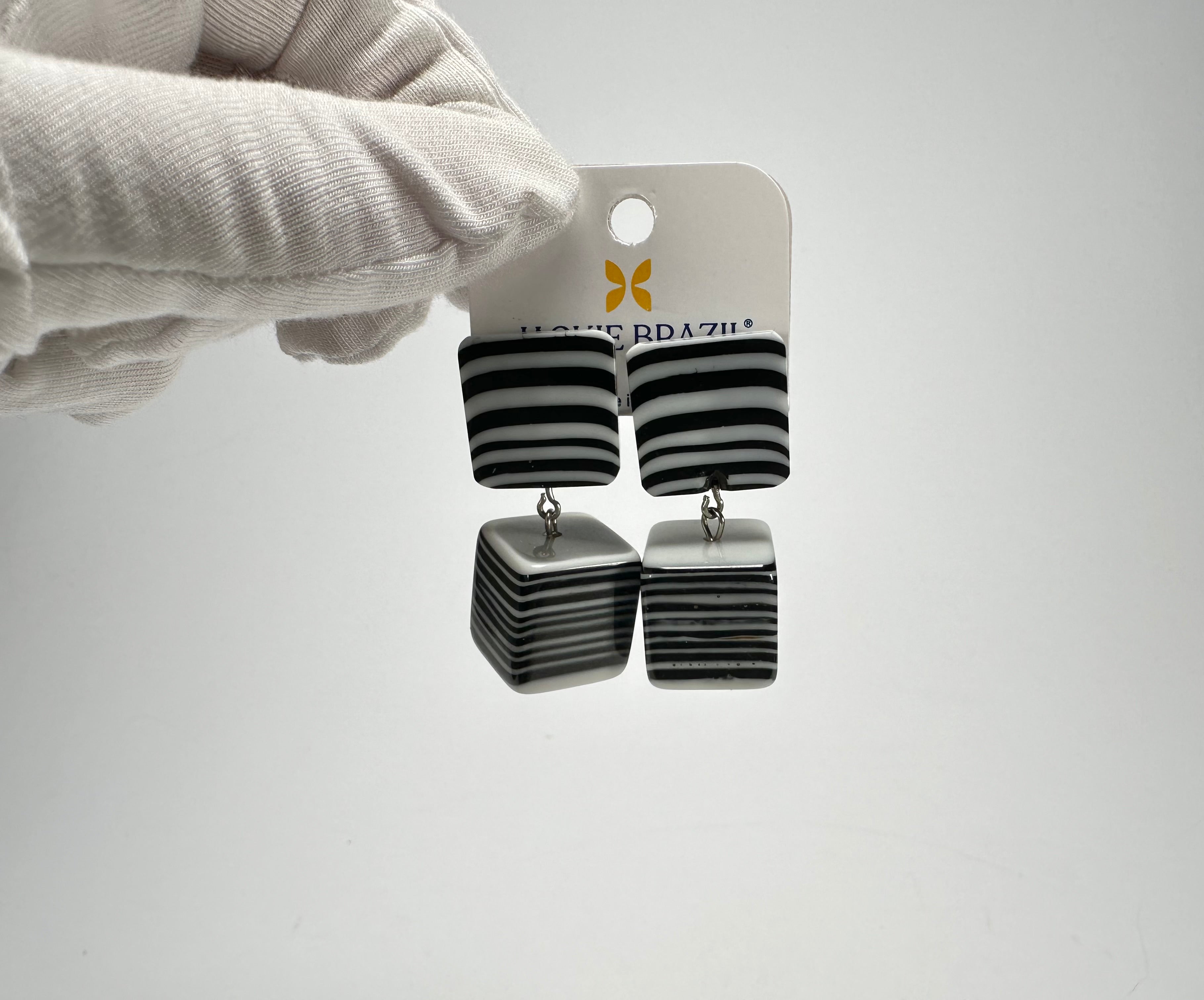 Jackie Brazil "Black & White" Liquorice All Sorts Stud & Cube Resin Earrings ( E0080 )