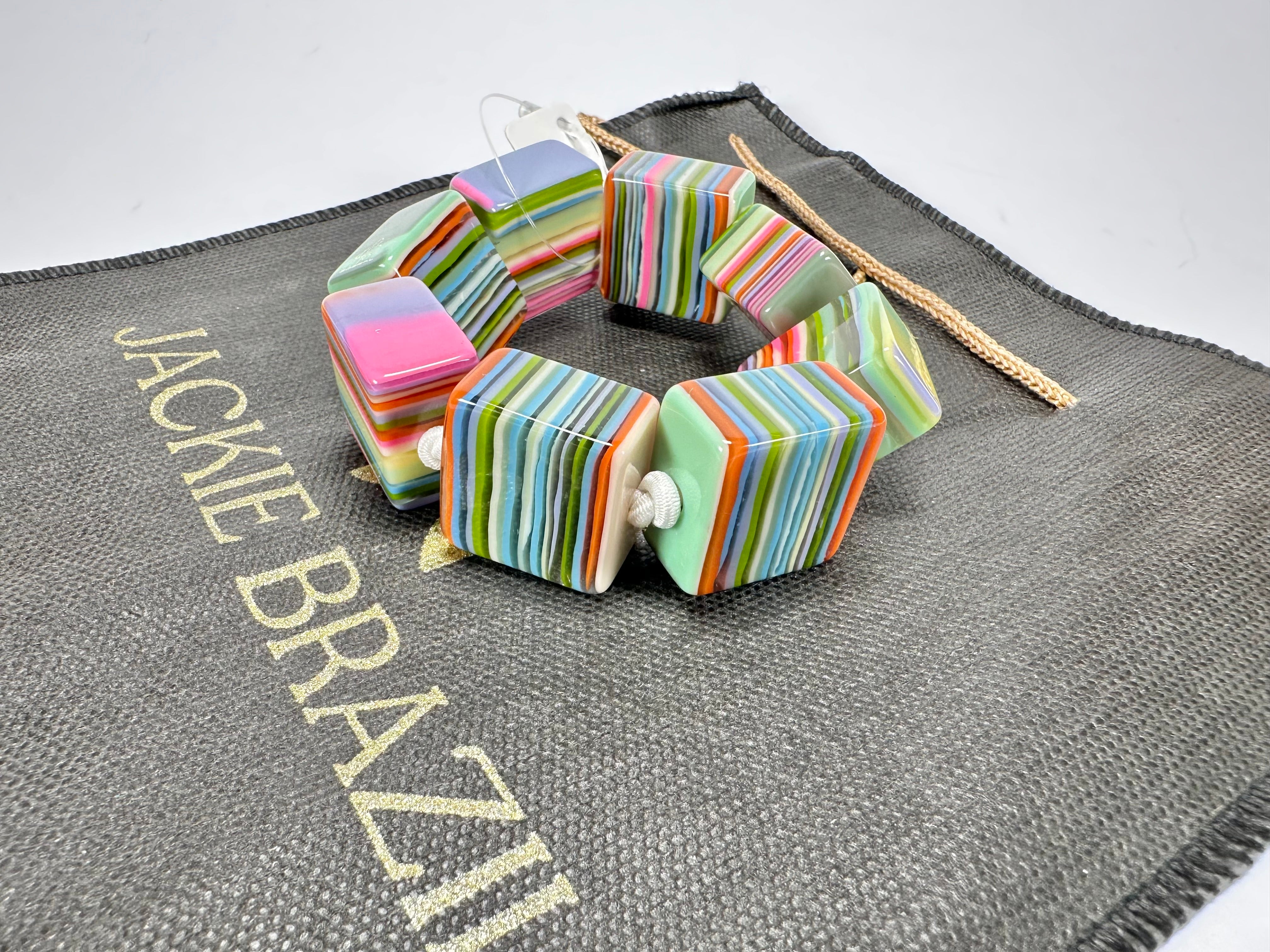 Jackie Brazil "Gala" Liquorice Half Rectangles On Elastic Spring Mix Bracelet ( B0778 )