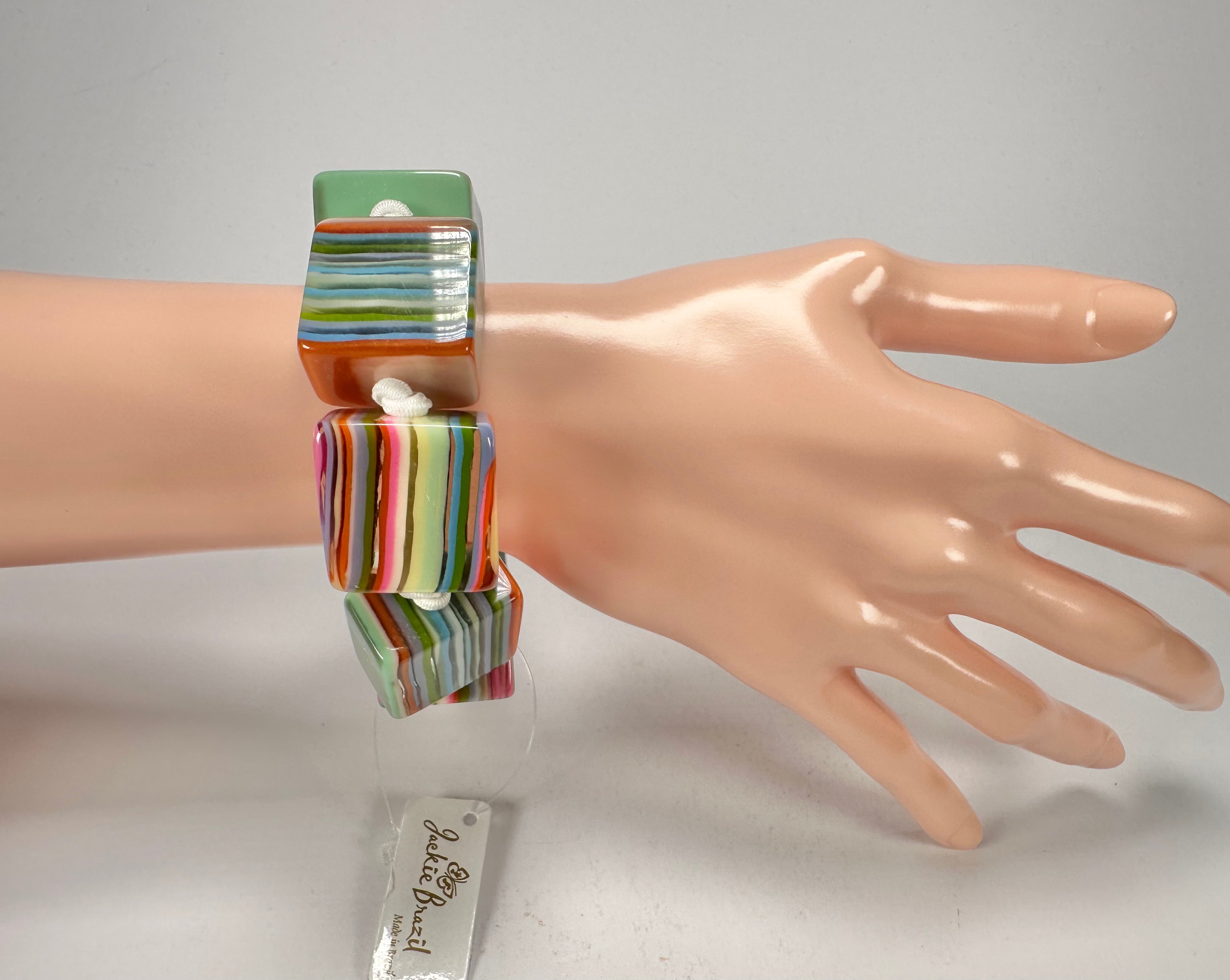 Jackie Brazil "Gala" Liquorice Half Rectangles On Elastic Spring Mix Bracelet ( B0778 )