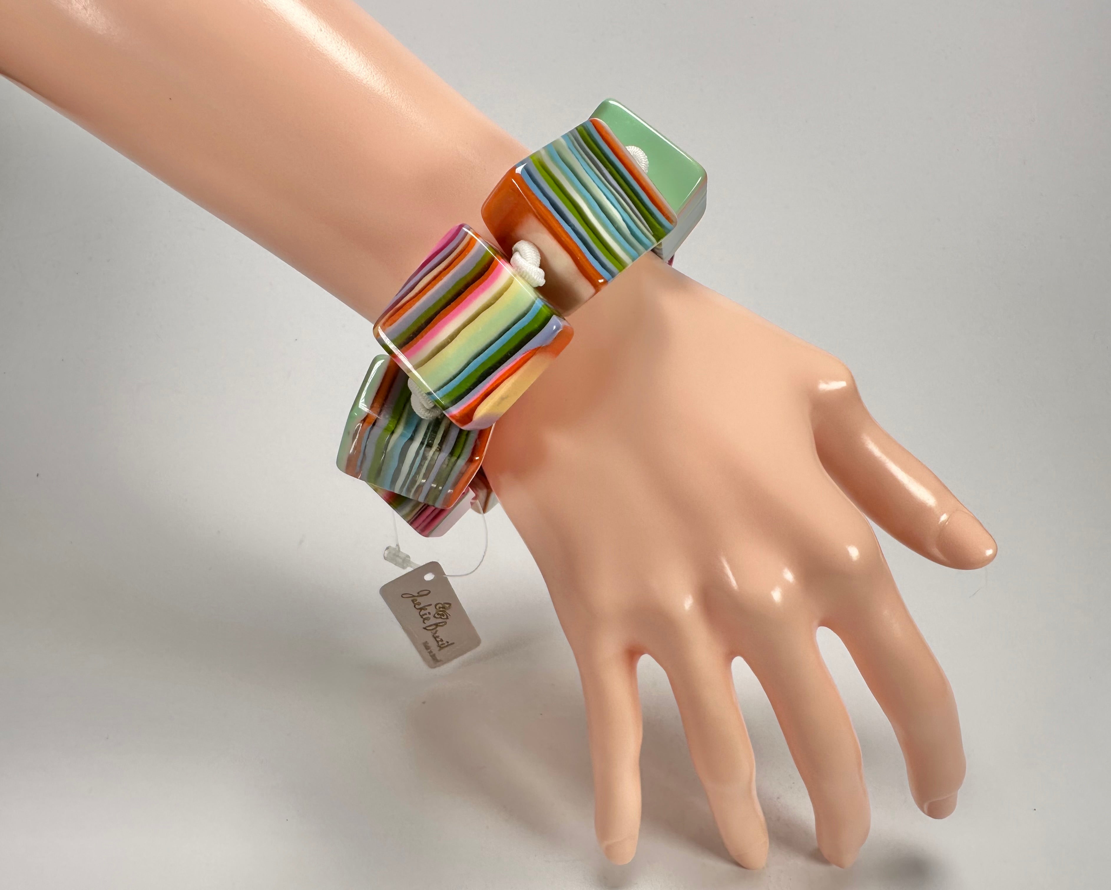 Jackie Brazil "Gala" Liquorice Half Rectangles On Elastic Spring Mix Bracelet ( B0778 )