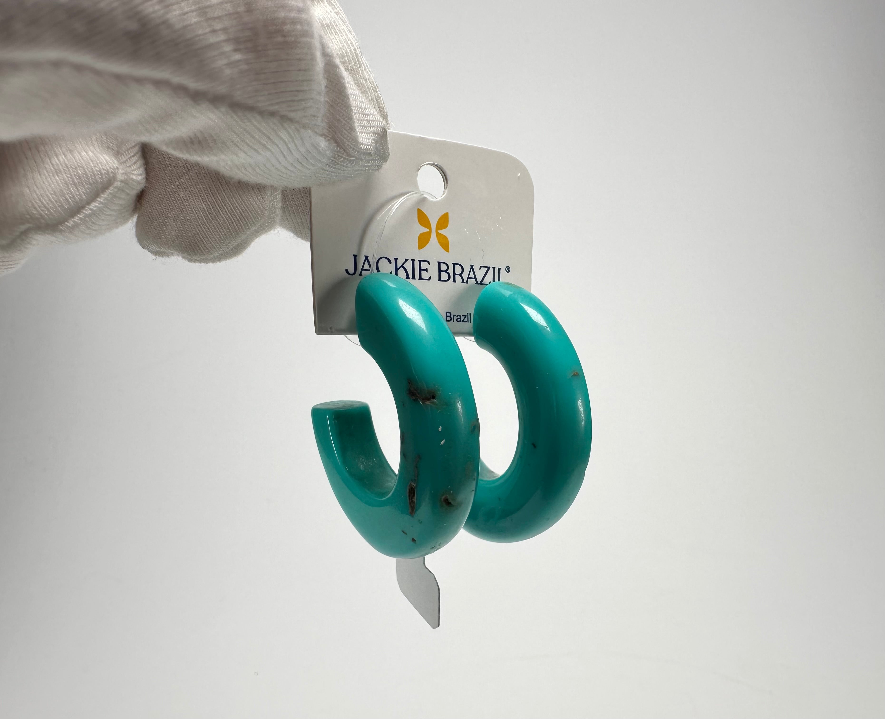 Jackie Brazil "Lucia" Turquoise Thick Half Hoop On Pin Resin Earrings ( E0035 )