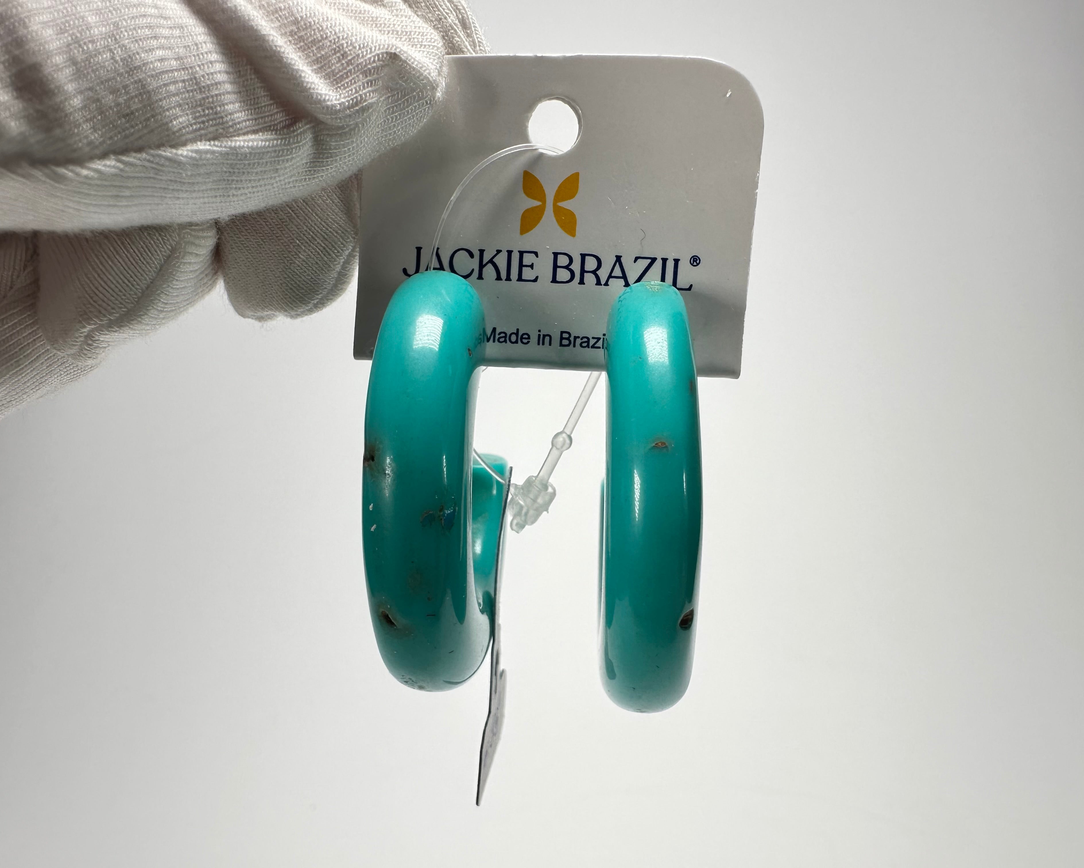 Jackie Brazil "Lucia" Turquoise Thick Half Hoop On Pin Resin Earrings ( E0035 )