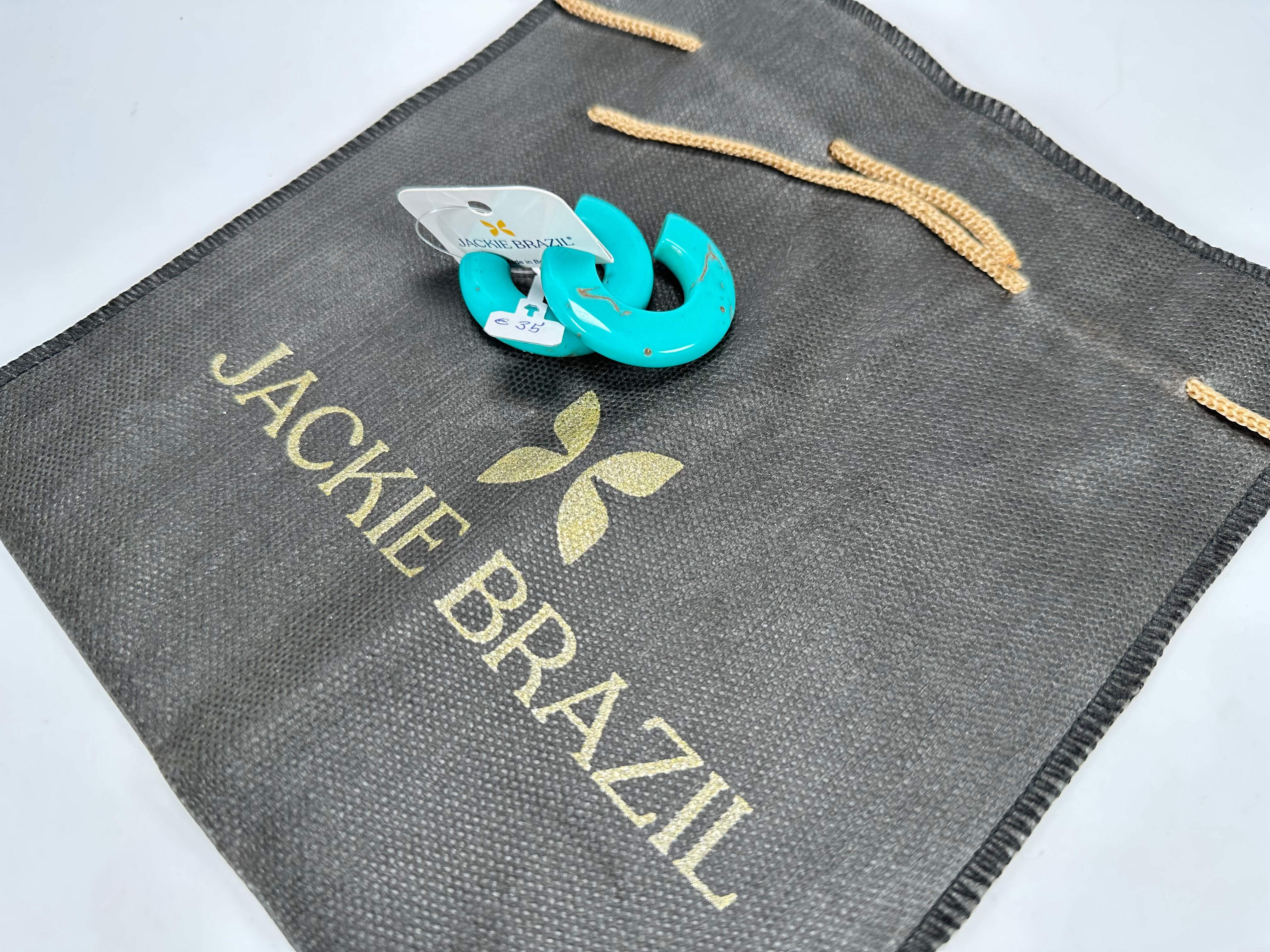 Jackie Brazil "Lucia" Turquoise Thick Half Hoop On Pin Resin Earrings ( E0035 )