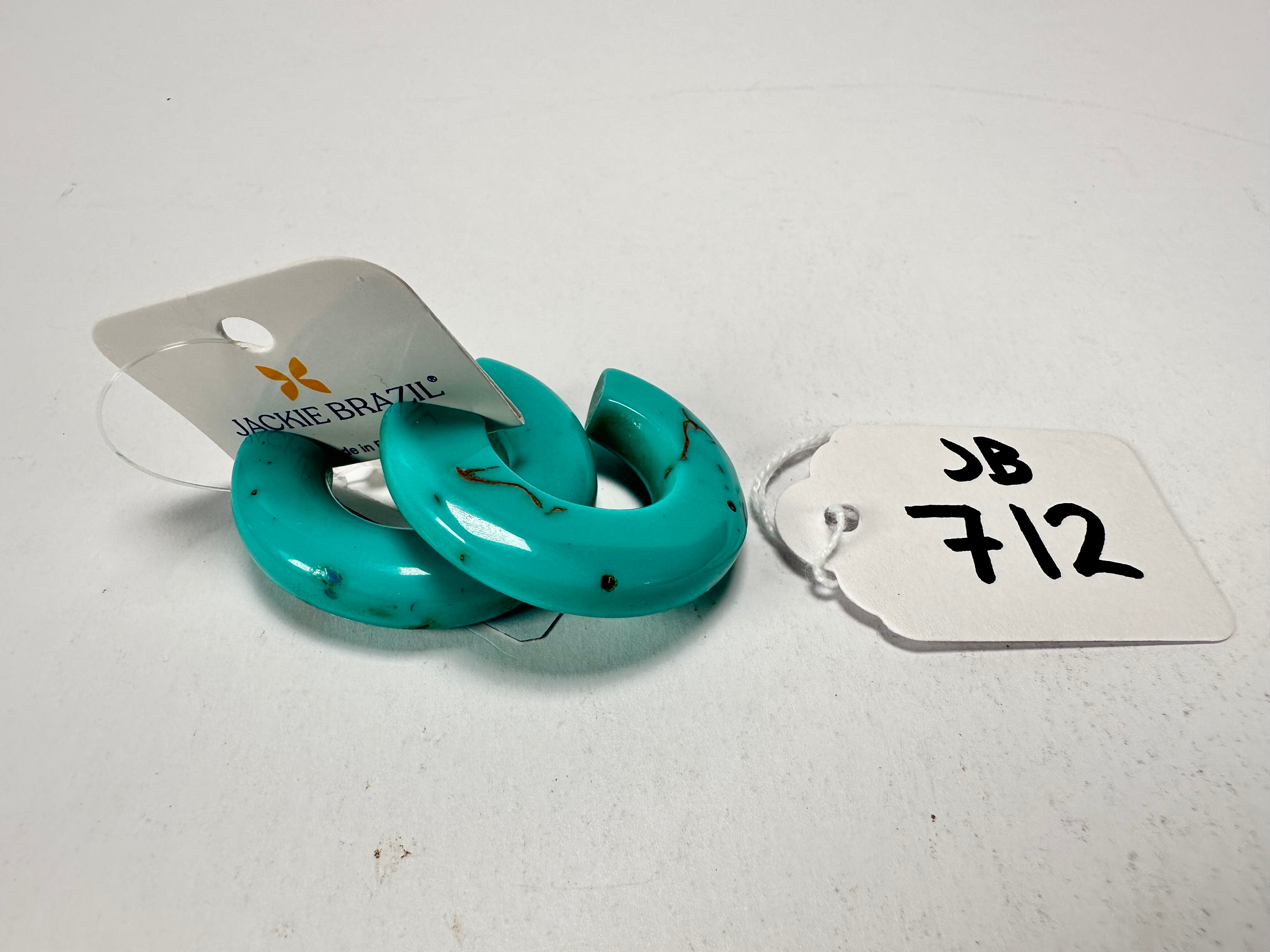 Jackie Brazil "Lucia" Turquoise Thick Half Hoop On Pin Resin Earrings ( E0035 )
