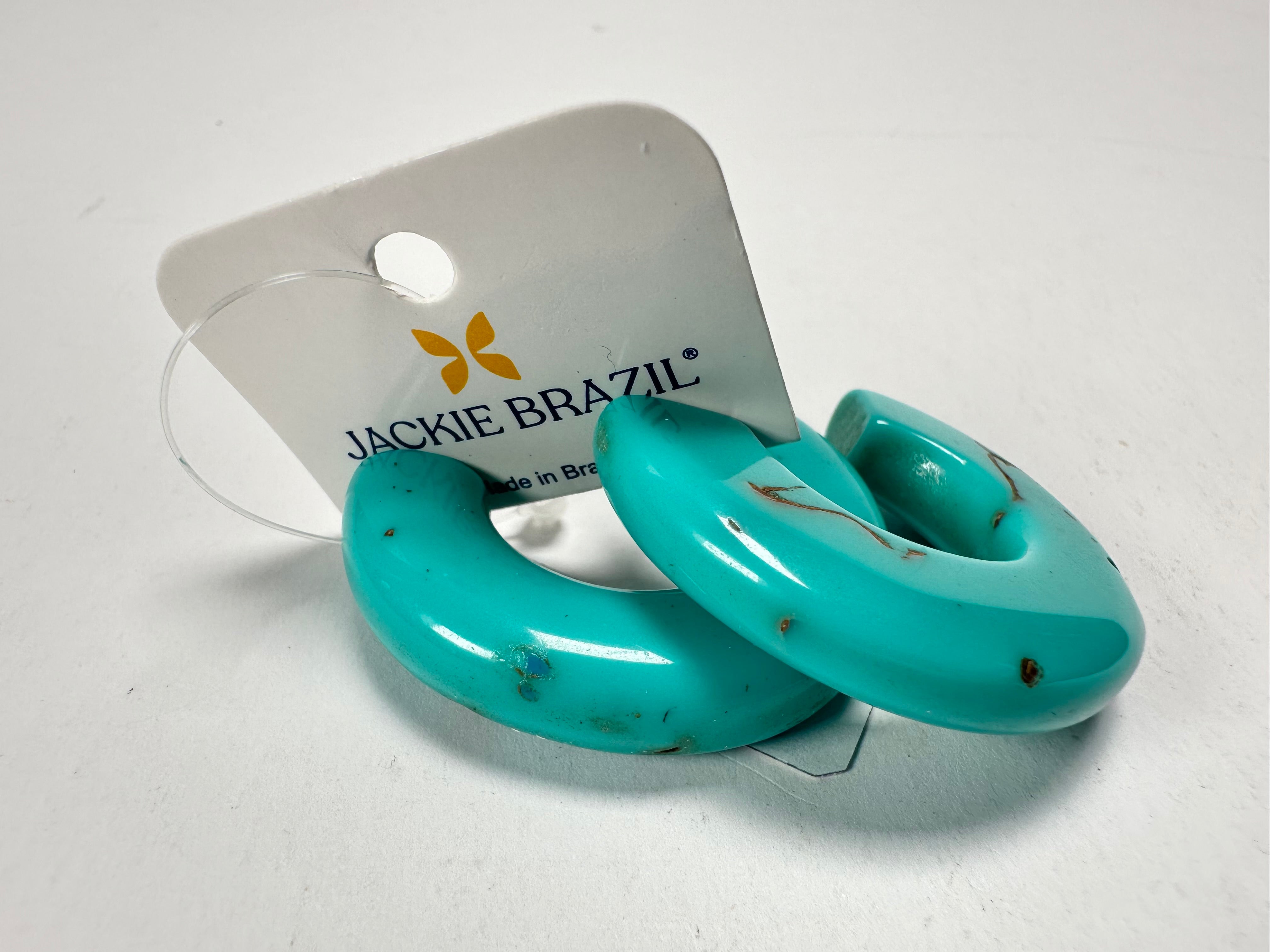Jackie Brazil "Lucia" Turquoise Thick Half Hoop On Pin Resin Earrings ( E0035 )