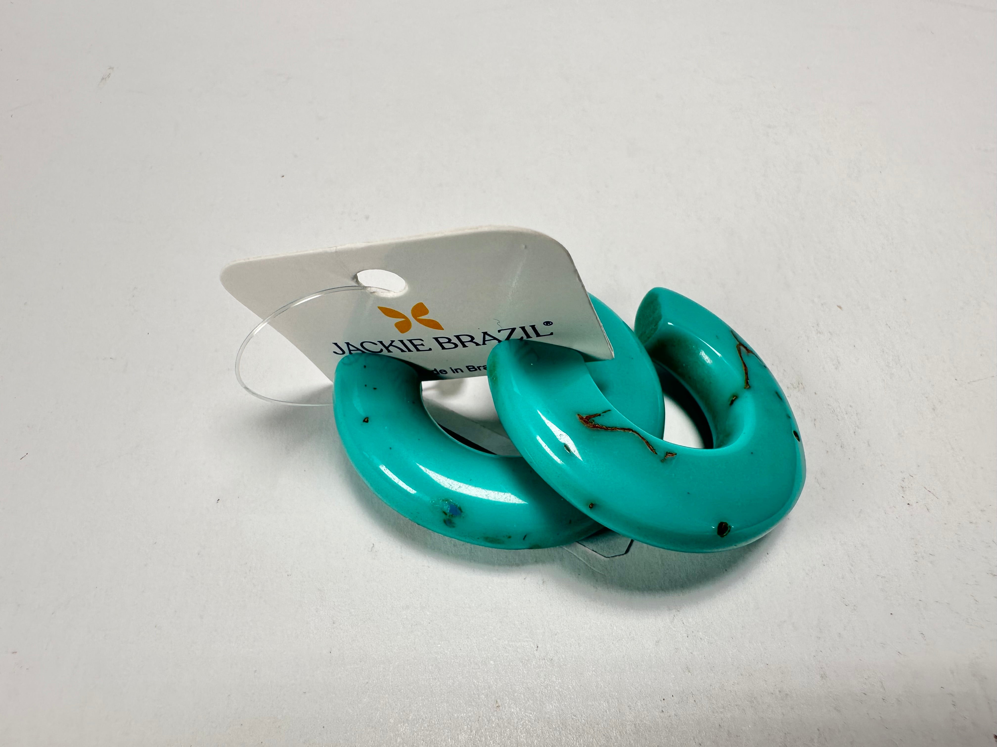 Jackie Brazil "Lucia" Turquoise Thick Half Hoop On Pin Resin Earrings ( E0035 )