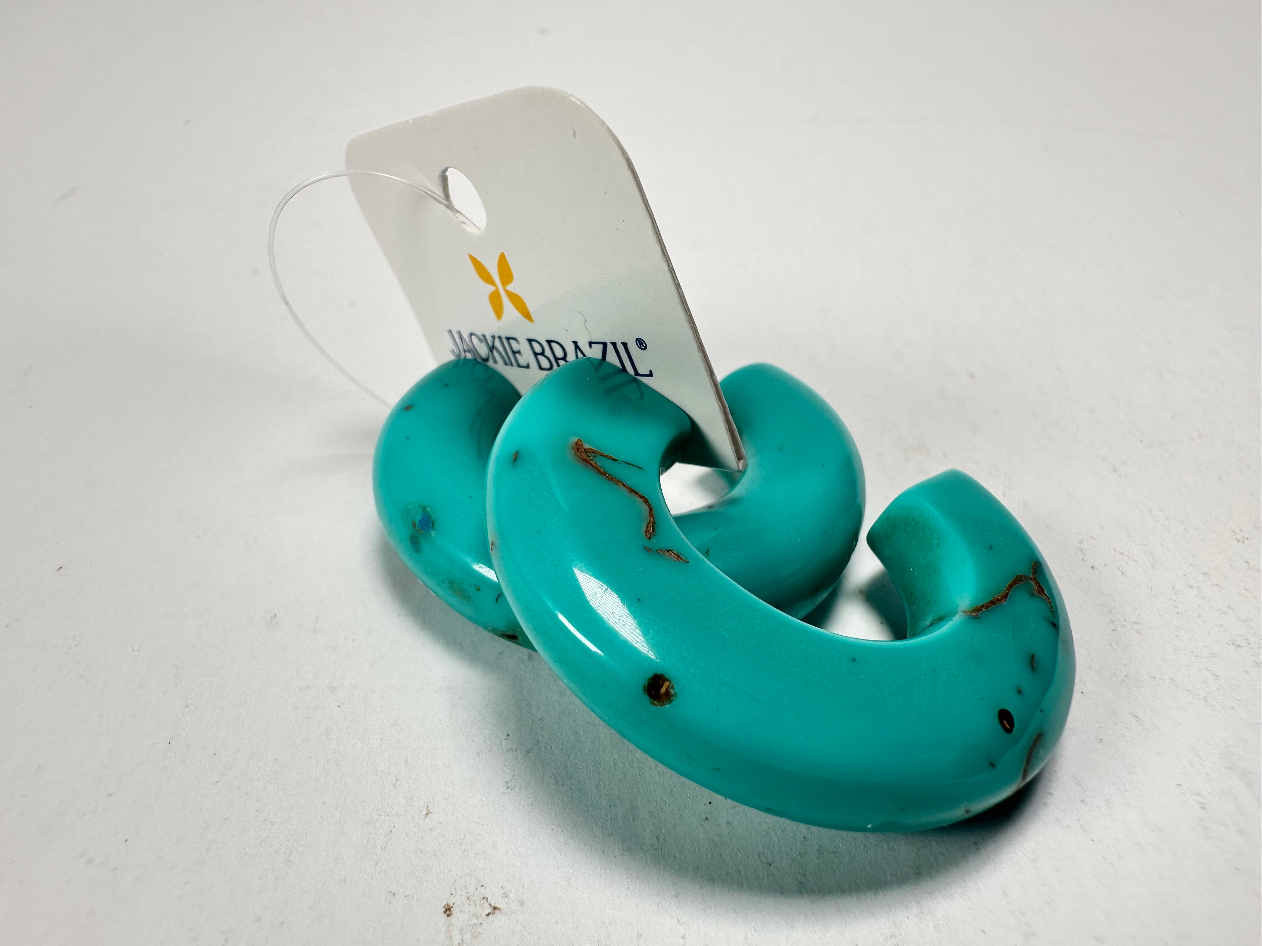 Jackie Brazil "Lucia" Turquoise Thick Half Hoop On Pin Resin Earrings ( E0035 )
