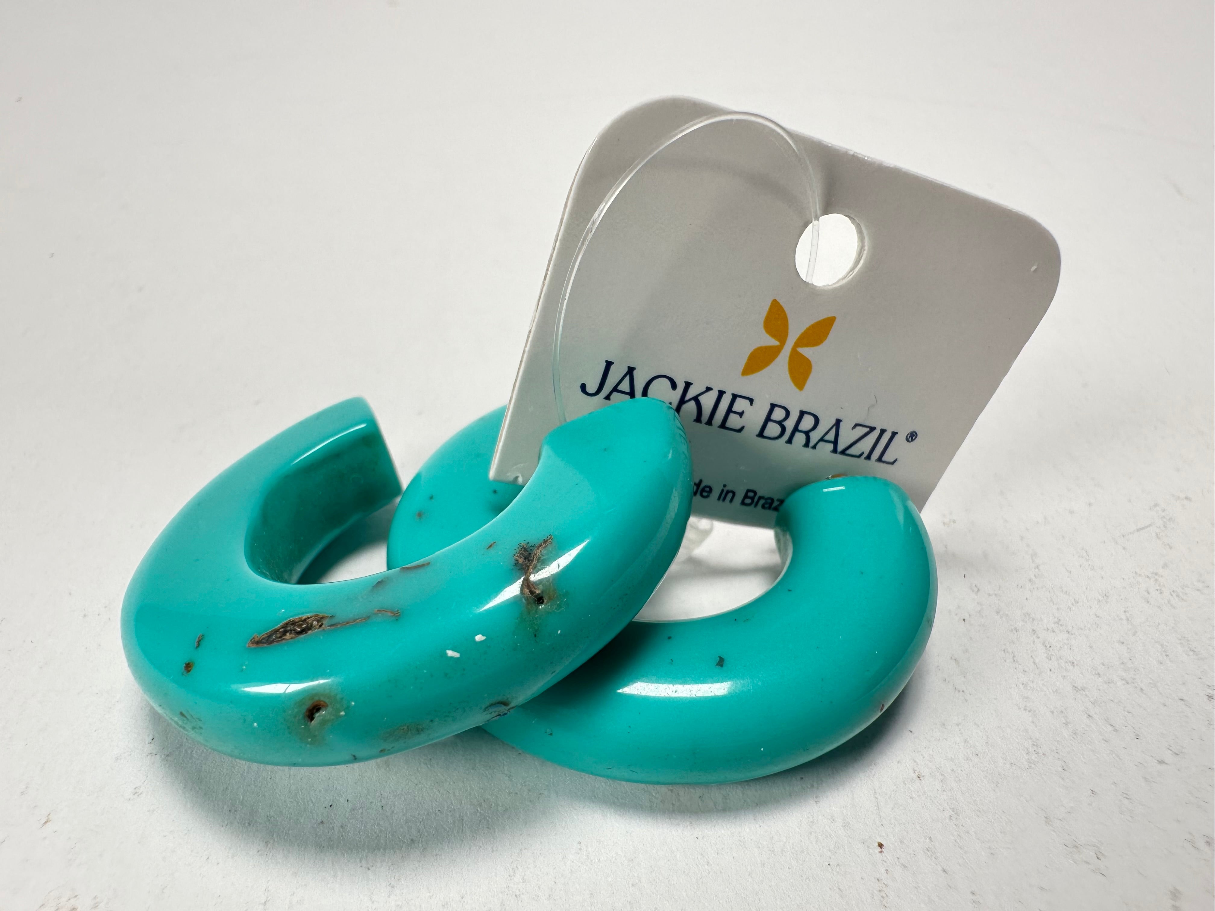 Jackie Brazil "Lucia" Turquoise Thick Half Hoop On Pin Resin Earrings ( E0035 )