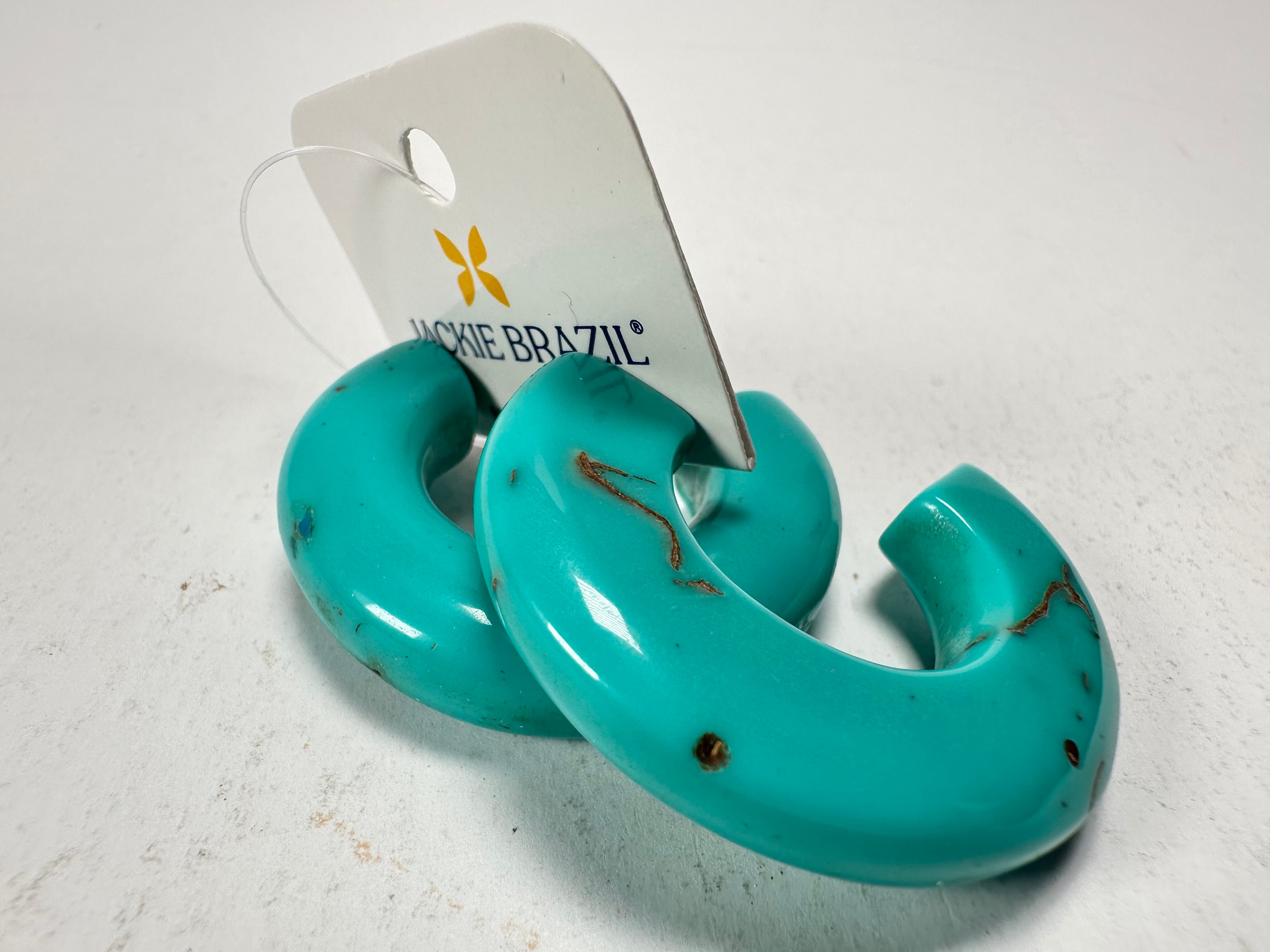 Jackie Brazil "Lucia" Turquoise Thick Half Hoop On Pin Resin Earrings ( E0035 )