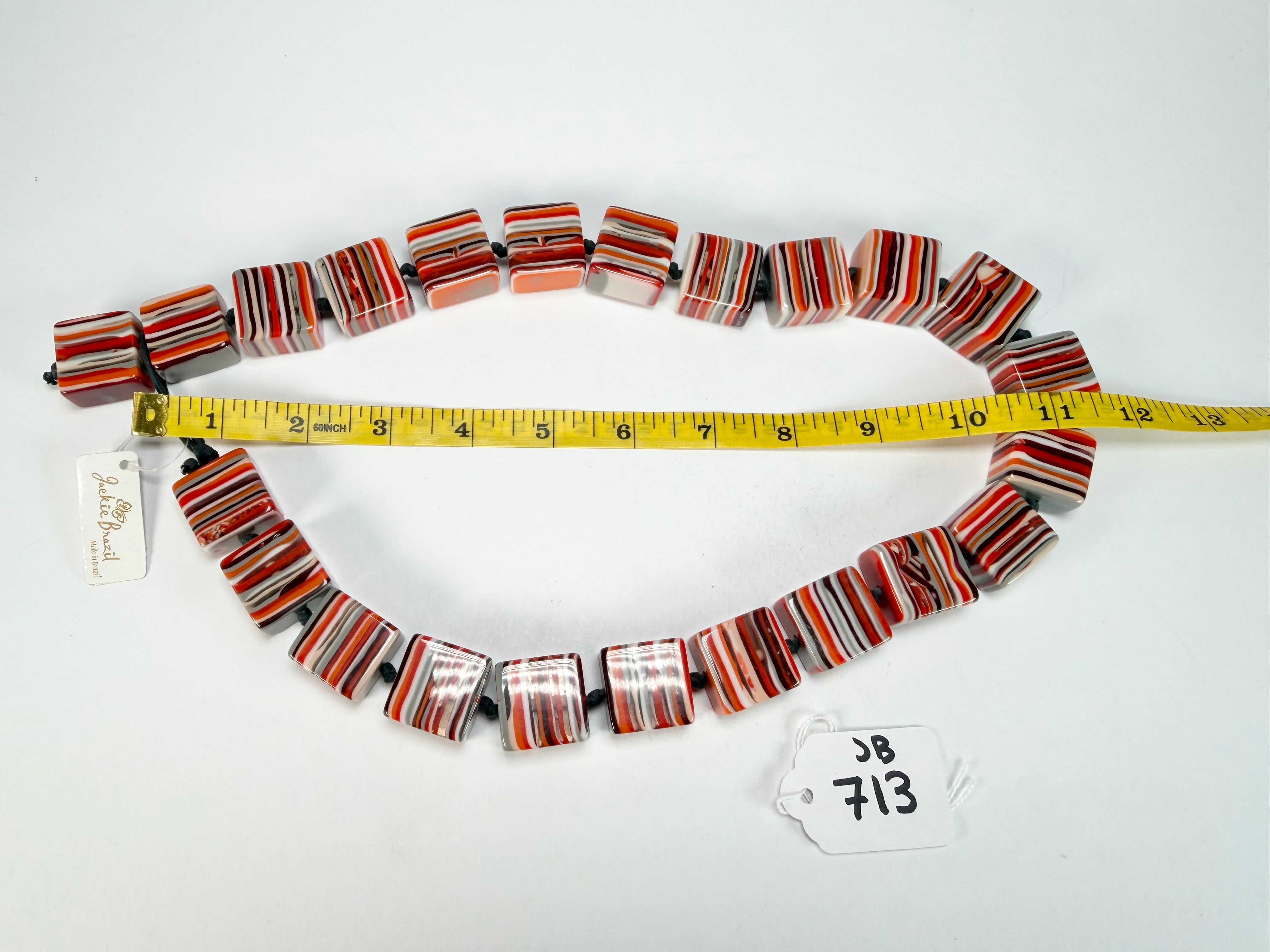 Jackie Brazil "Gala" Liquorice Orange Mix Half Rectangles 65cm Necklace ( N0789 )