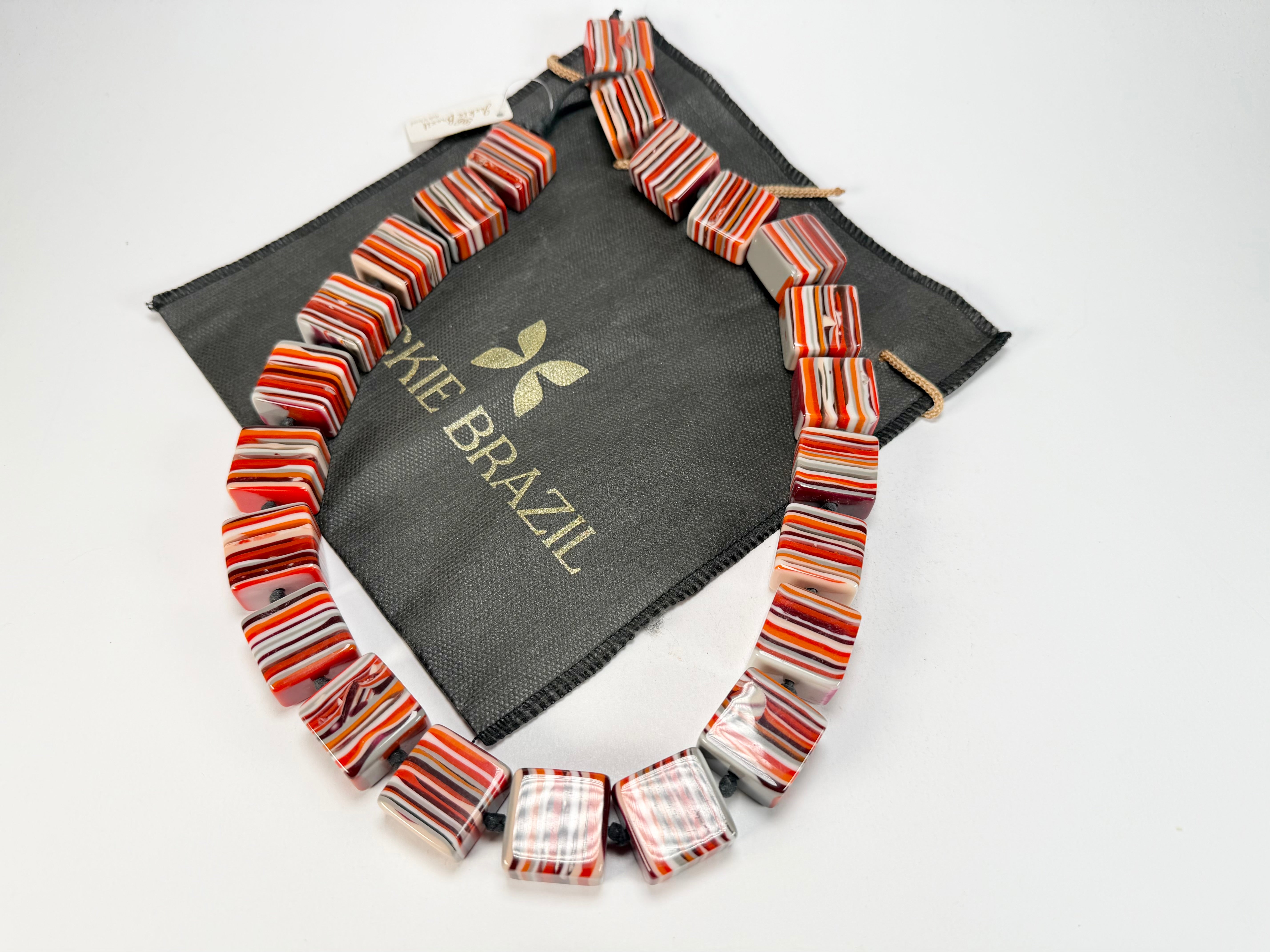 Jackie Brazil "Gala" Liquorice Orange Mix Half Rectangles 65cm Necklace ( N0789 )