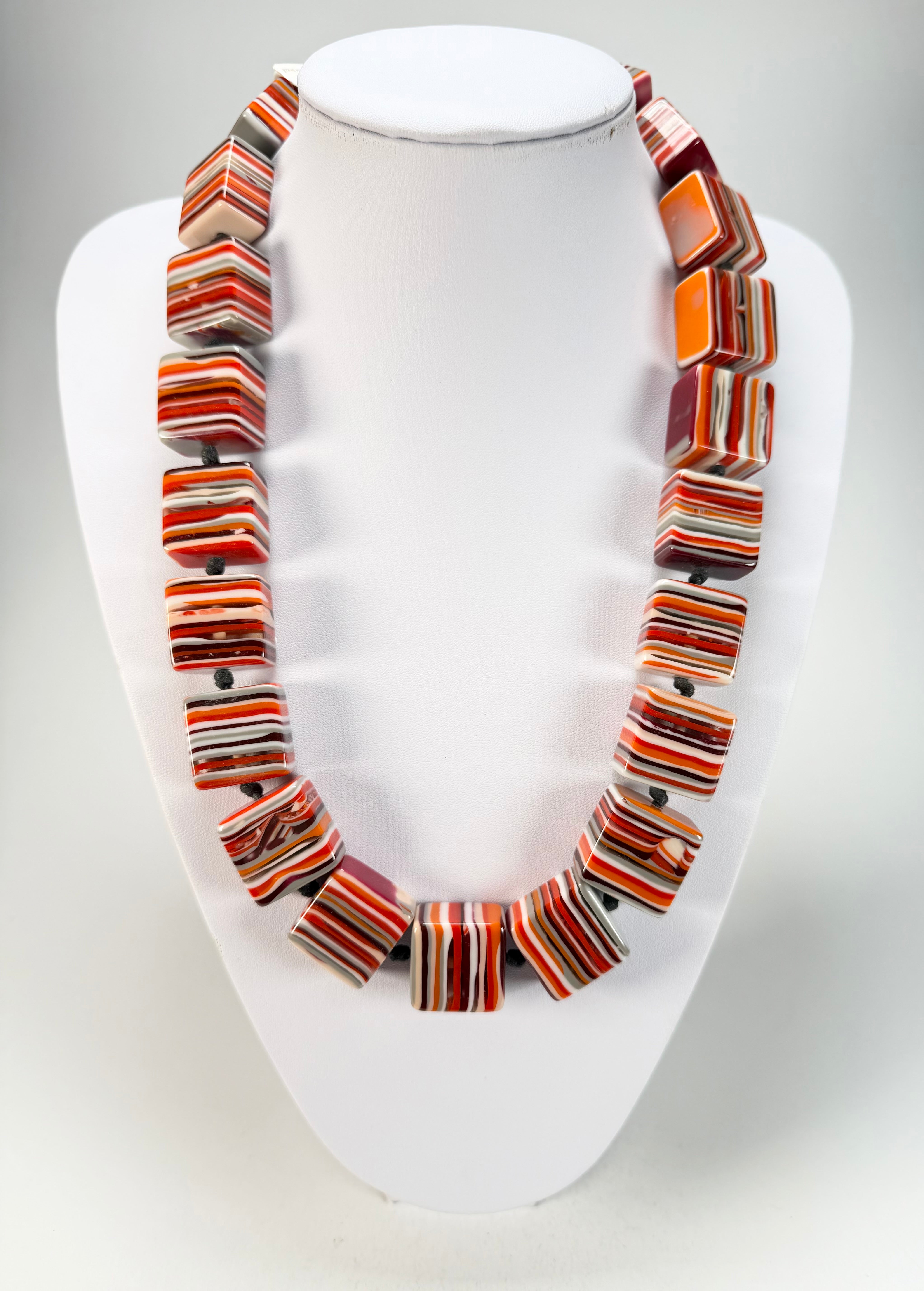 Jackie Brazil "Gala" Liquorice Orange Mix Half Rectangles 65cm Necklace ( N0789 )