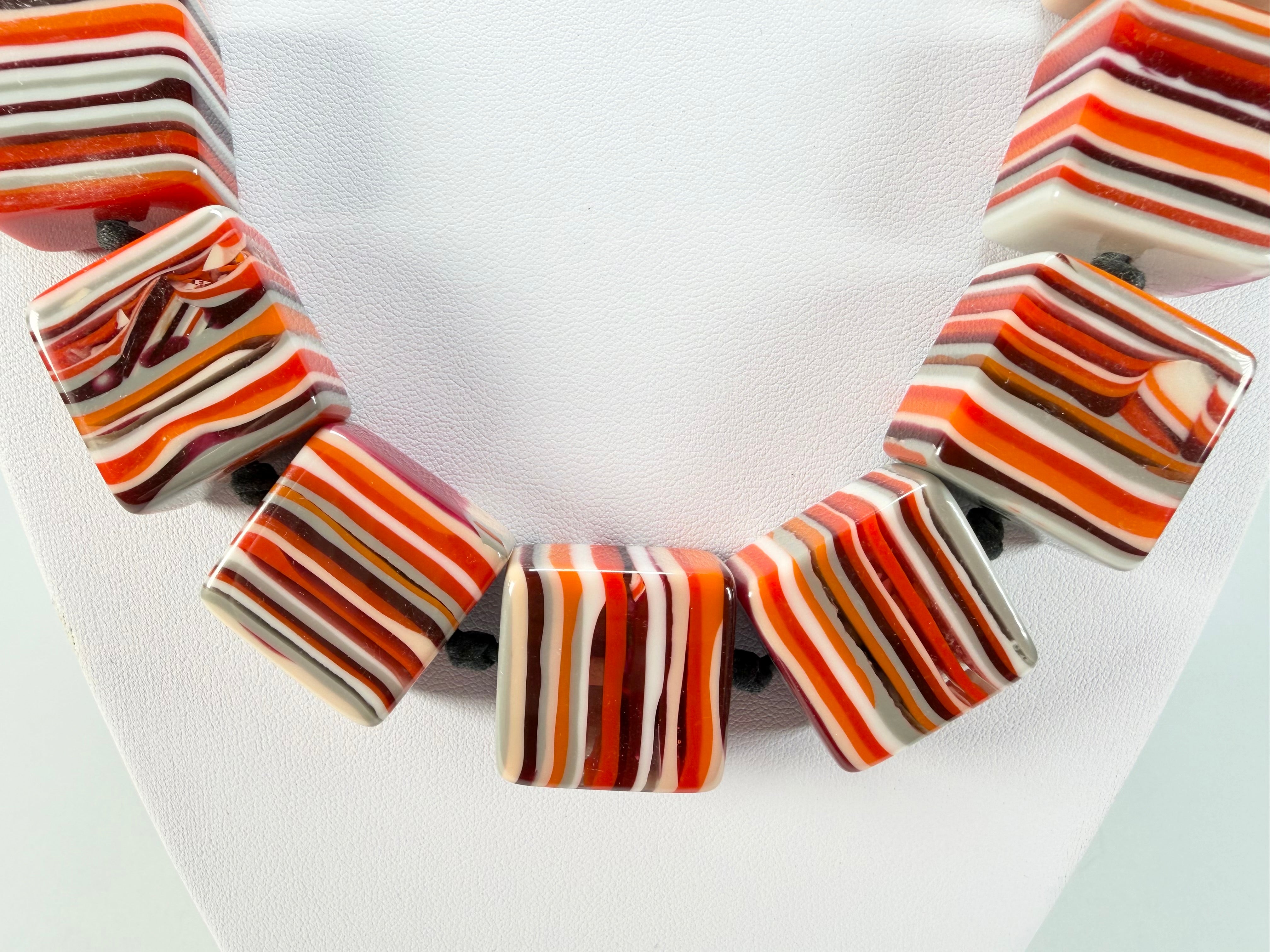 Jackie Brazil "Gala" Liquorice Orange Mix Half Rectangles 65cm Necklace ( N0789 )