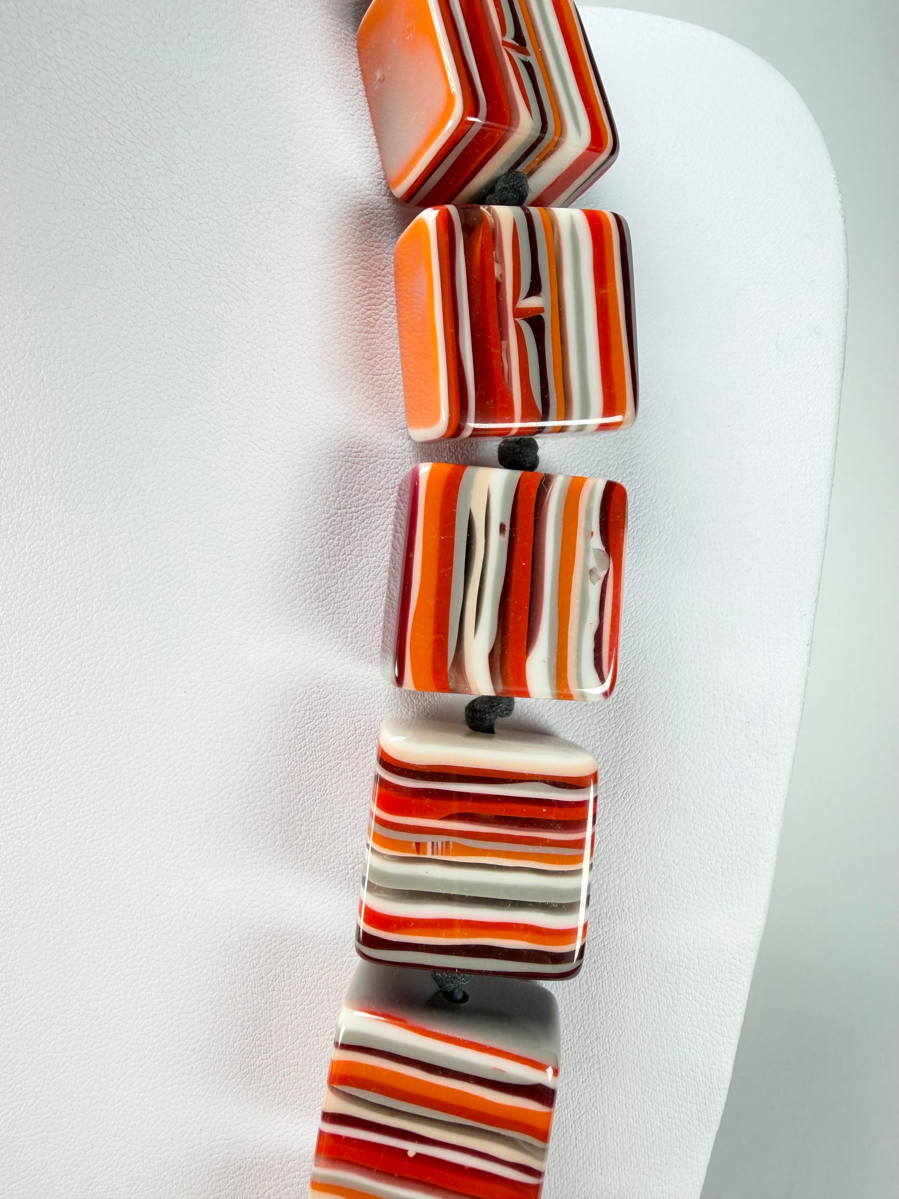 Jackie Brazil "Gala" Liquorice Orange Mix Half Rectangles 65cm Necklace ( N0789 )