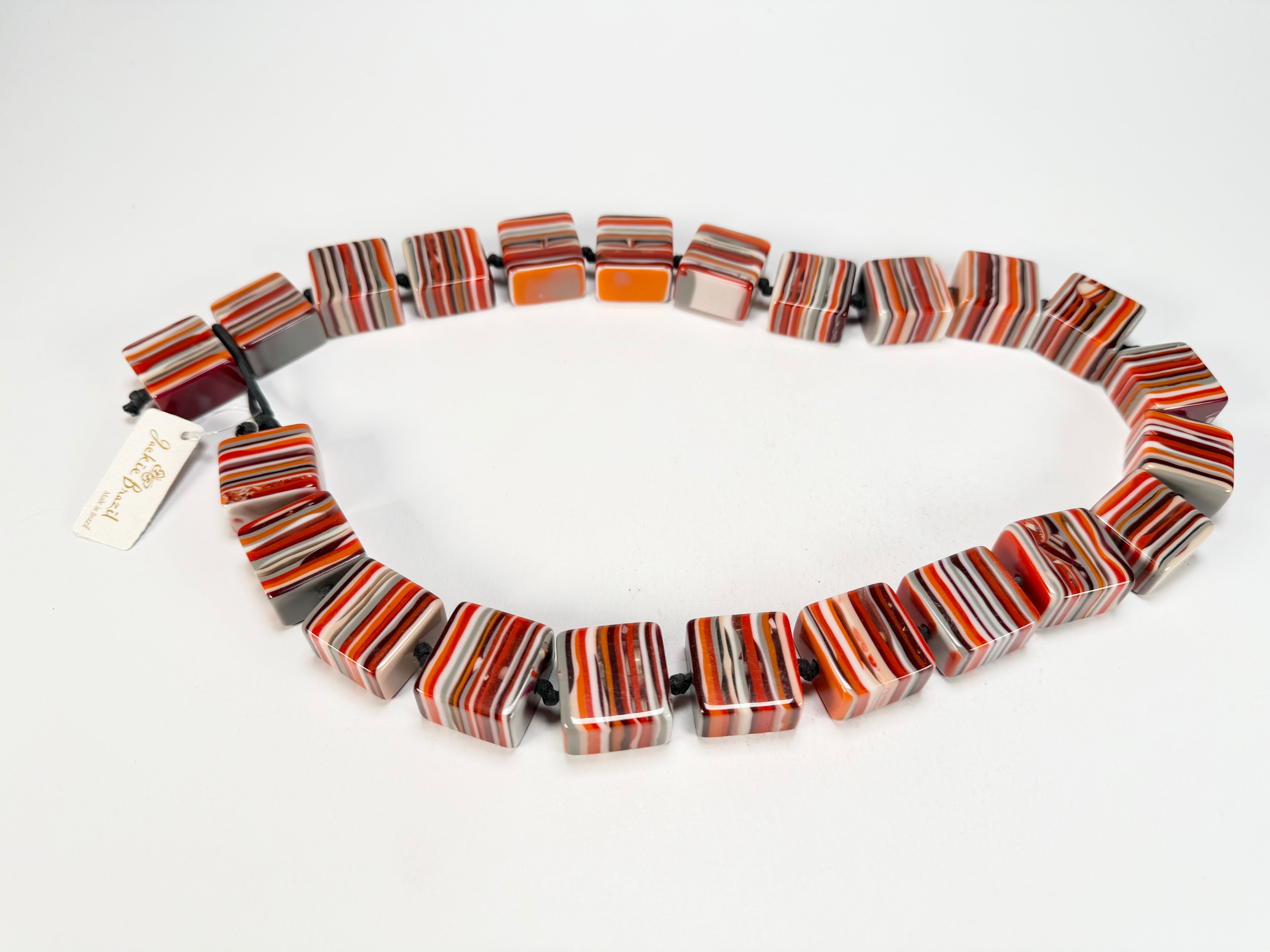 Jackie Brazil "Gala" Liquorice Orange Mix Half Rectangles 65cm Necklace ( N0789 )