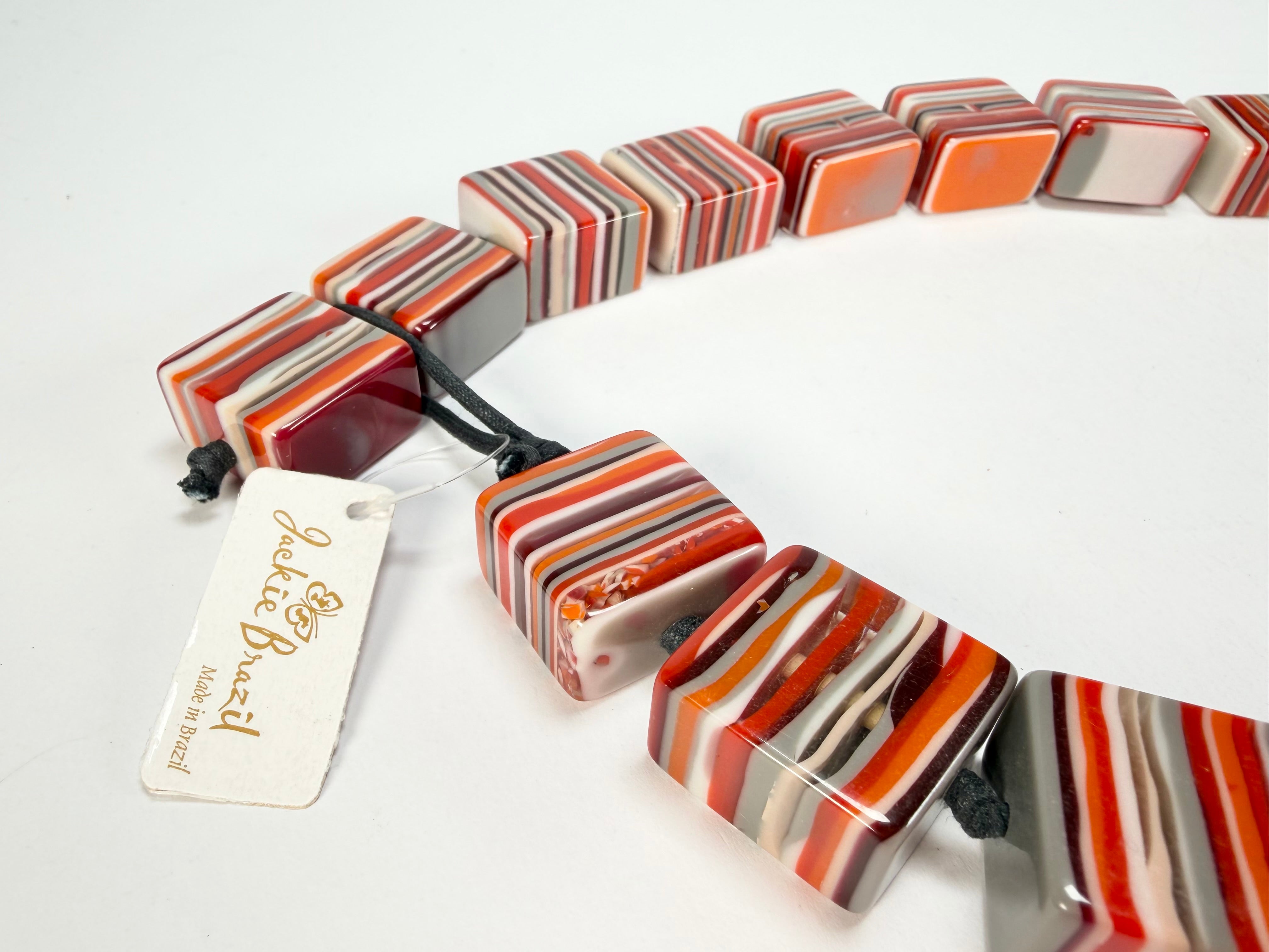 Jackie Brazil "Gala" Liquorice Orange Mix Half Rectangles 65cm Necklace ( N0789 )