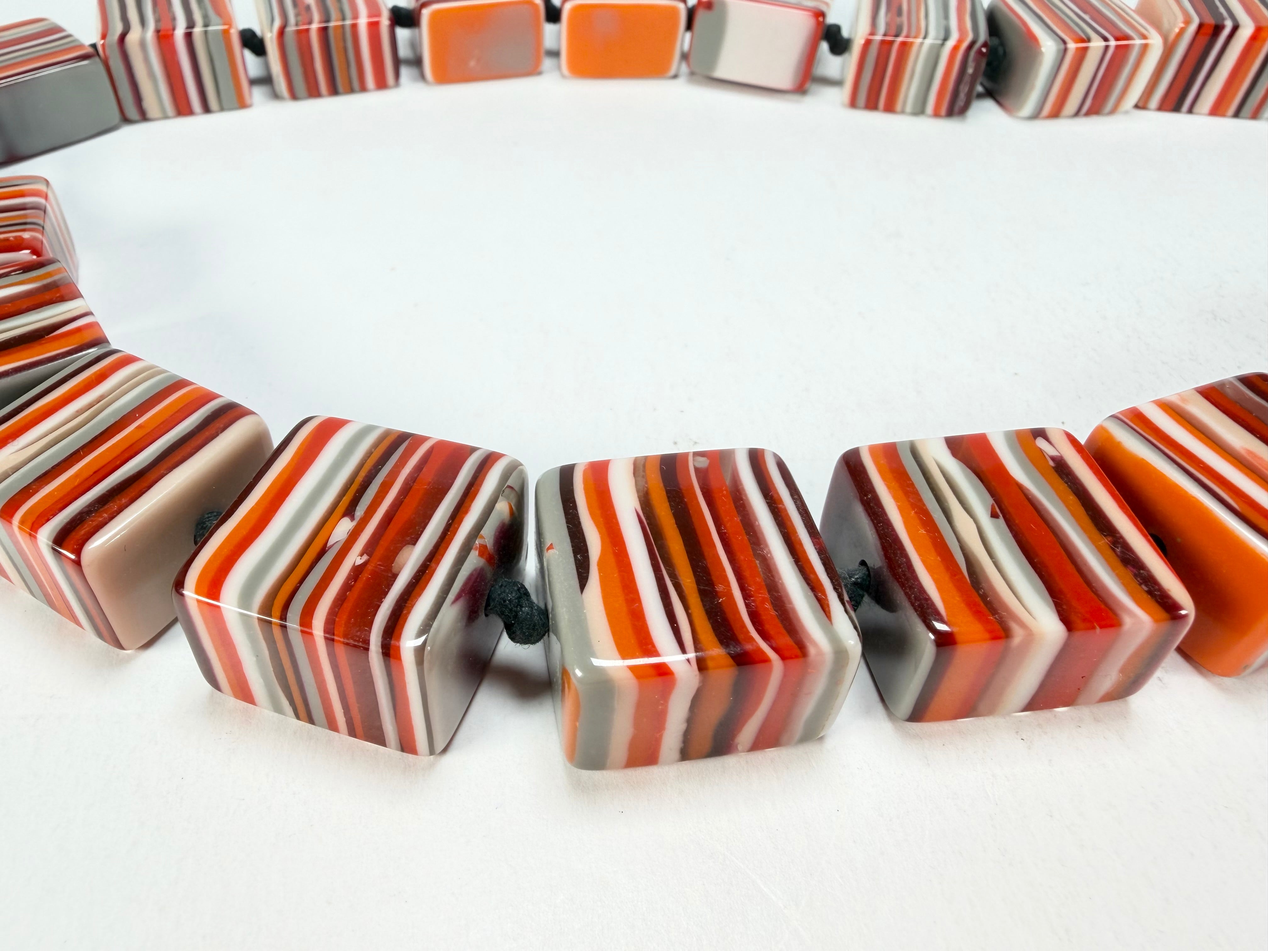 Jackie Brazil "Gala" Liquorice Orange Mix Half Rectangles 65cm Necklace ( N0789 )