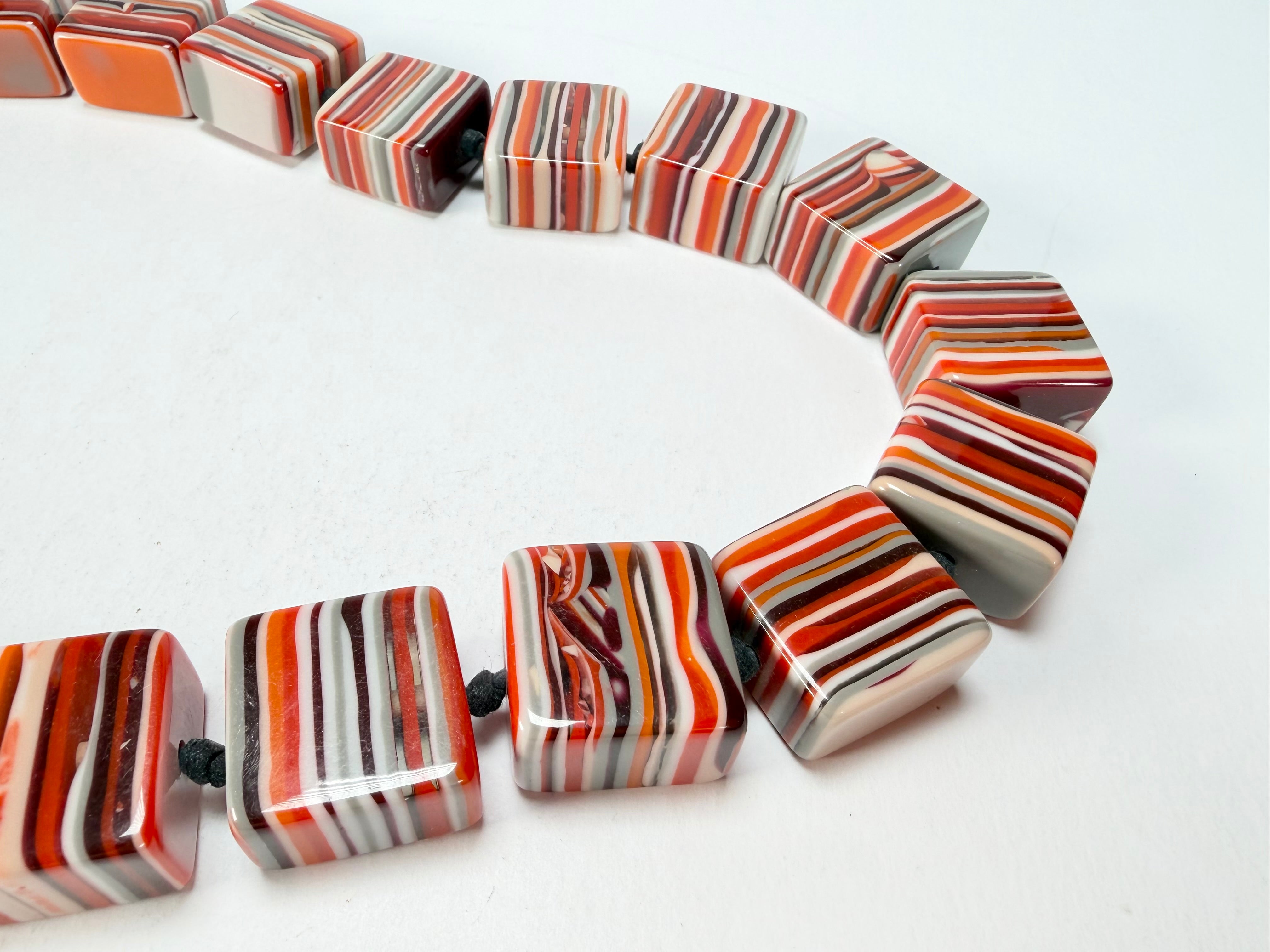 Jackie Brazil "Gala" Liquorice Orange Mix Half Rectangles 65cm Necklace ( N0789 )
