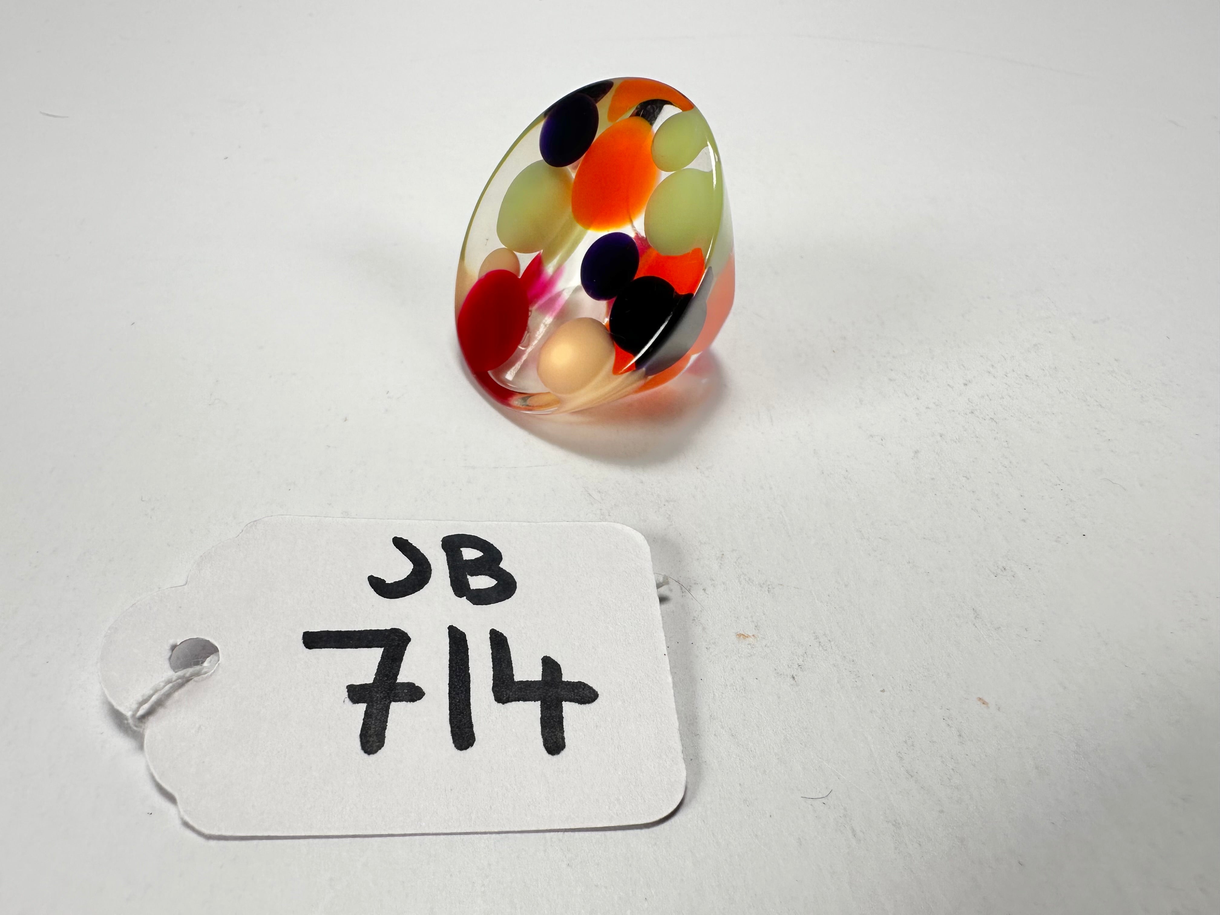 Jackie Brazil "Acrobatic" Flat Round Petite Green Balls Spots Resin Ring ( R2536 ) Size UK P / US 7.5