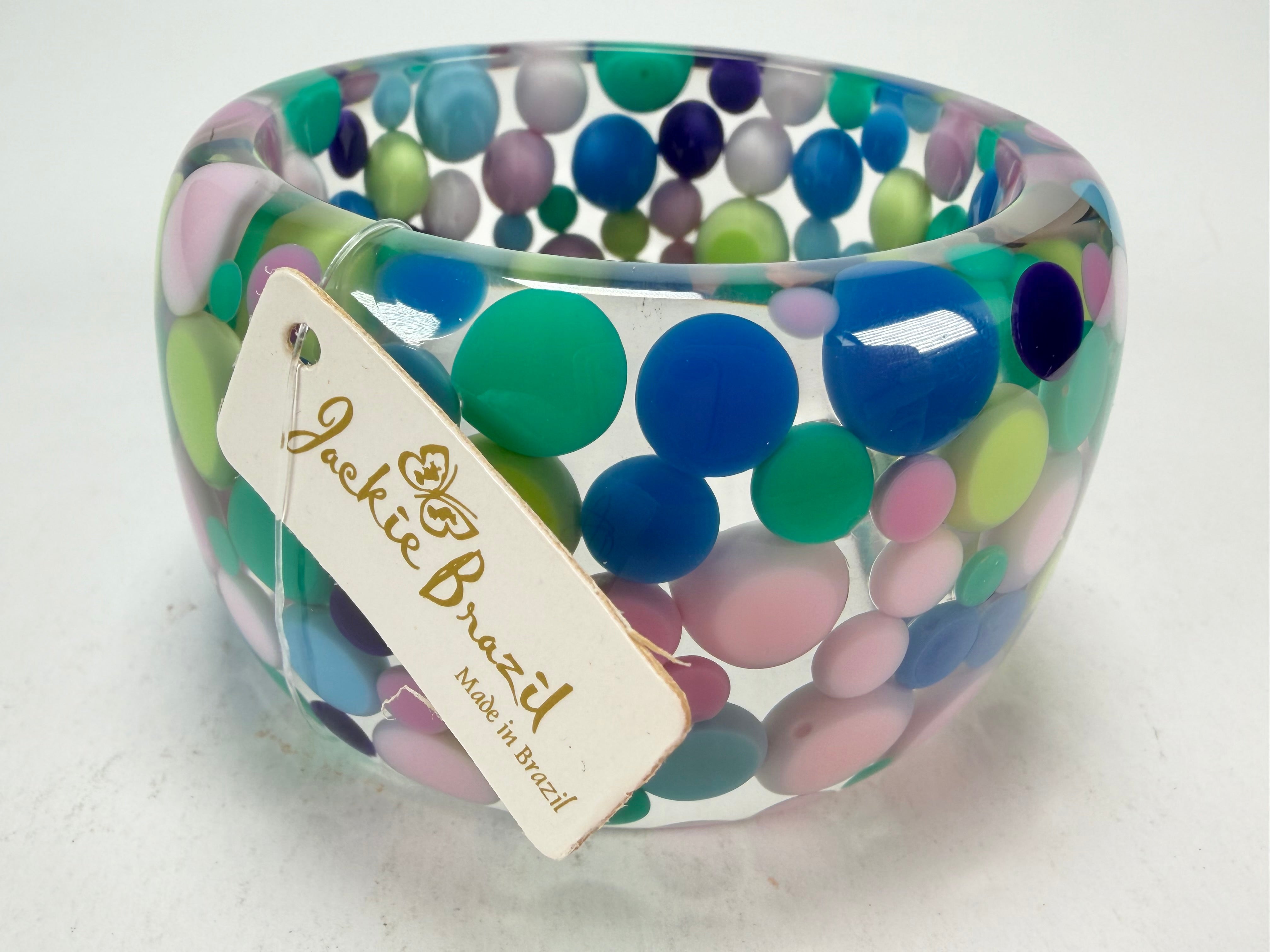 Jackie Brazil "Petit Balls" Blue Mix Spots Solid Round Resin 5cm Bangle ( B2521 )