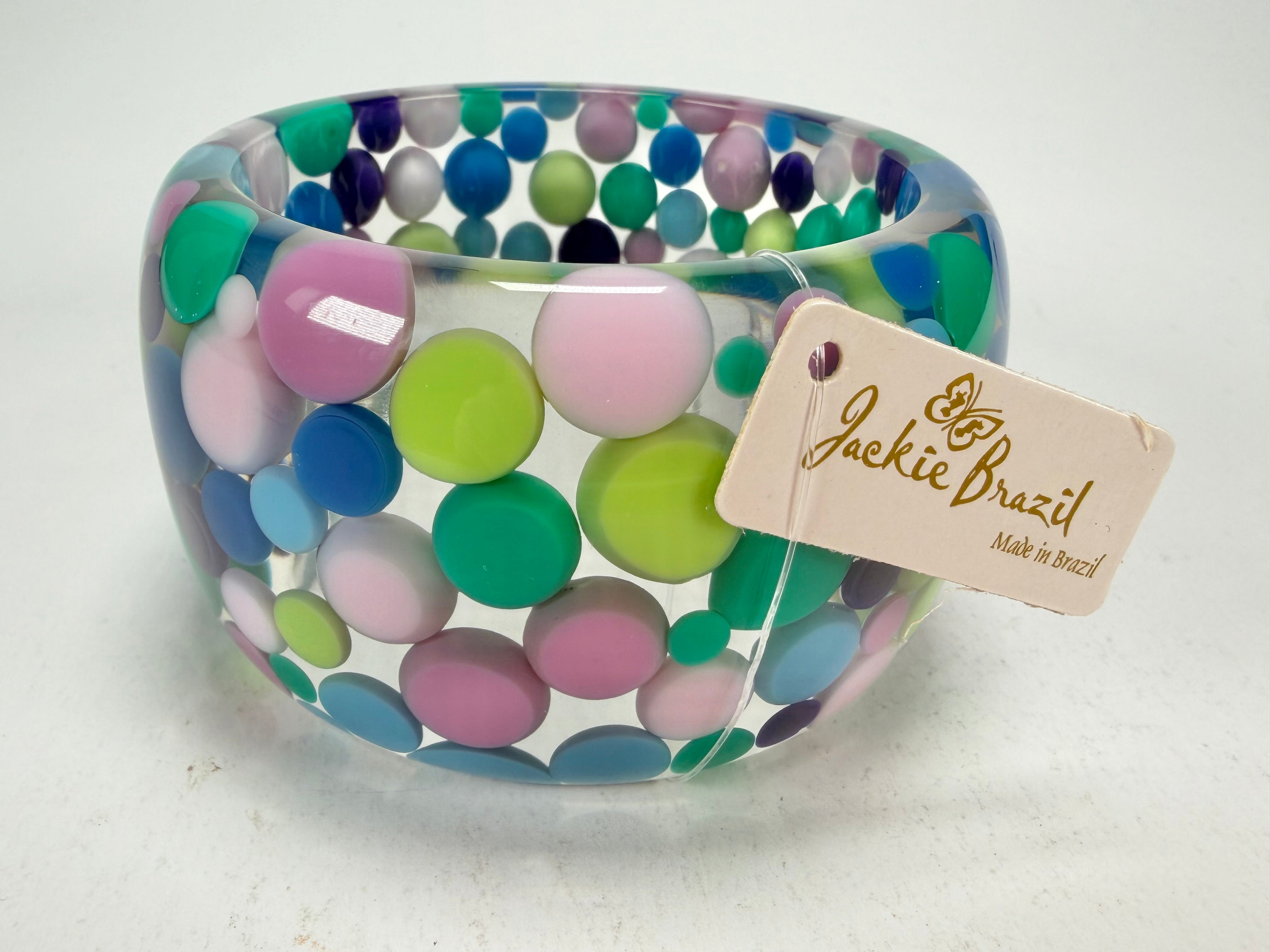 Jackie Brazil "Petit Balls" Blue Mix Spots Solid Round Resin 5cm Bangle ( B2521 )