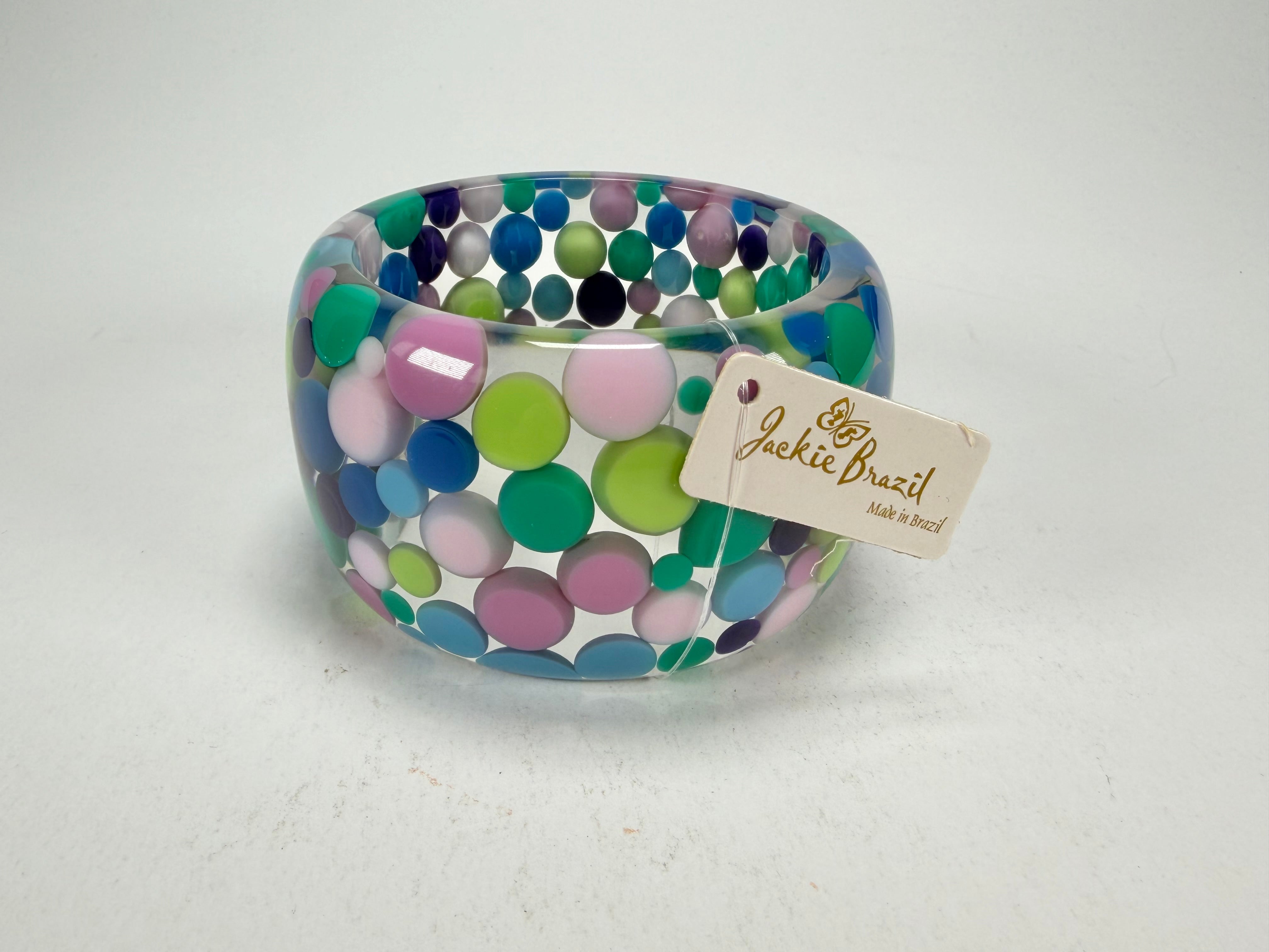 Jackie Brazil "Petit Balls" Blue Mix Spots Solid Round Resin 5cm Bangle ( B2521 )