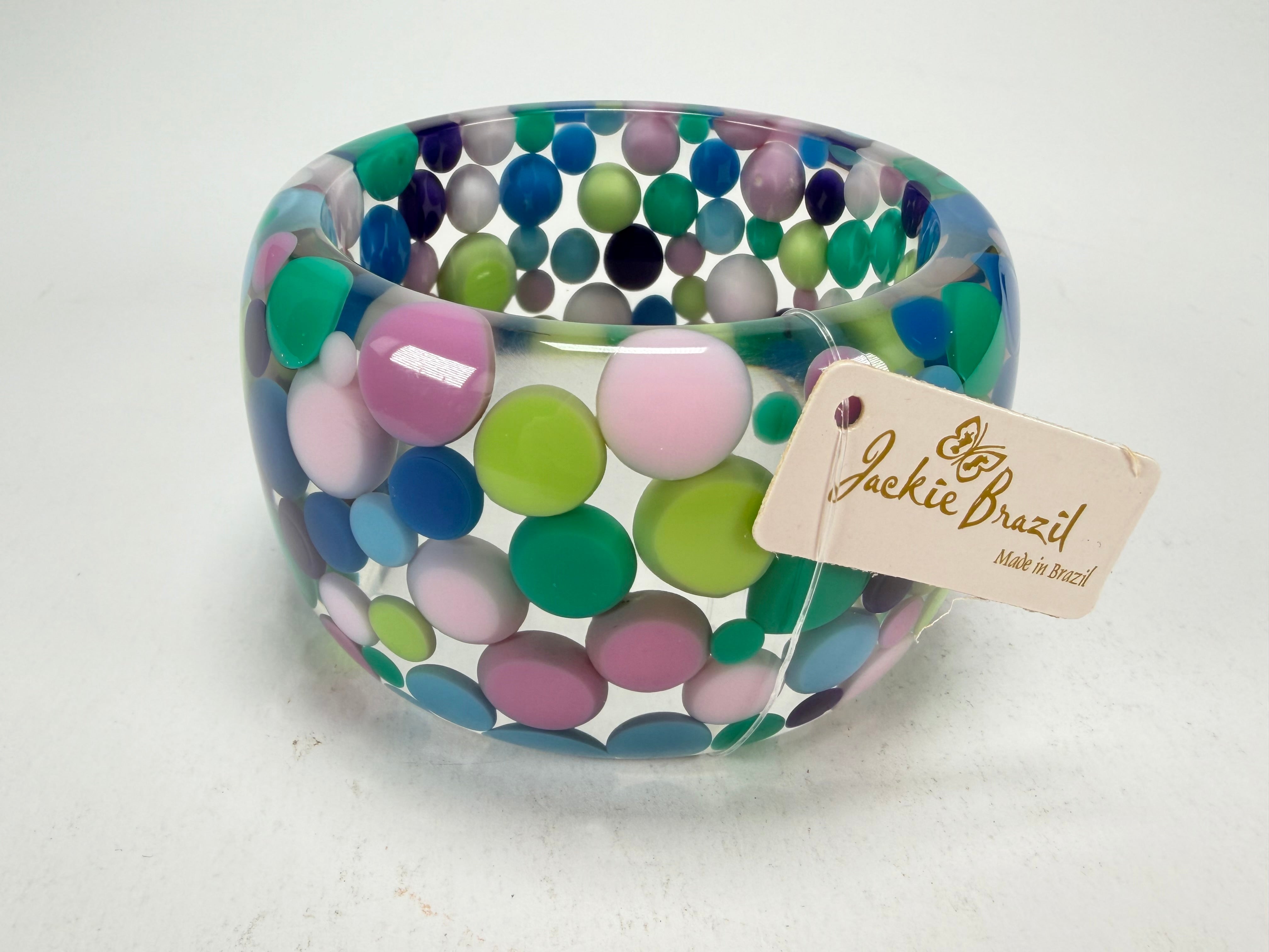 Jackie Brazil "Petit Balls" Blue Mix Spots Solid Round Resin 5cm Bangle ( B2521 )