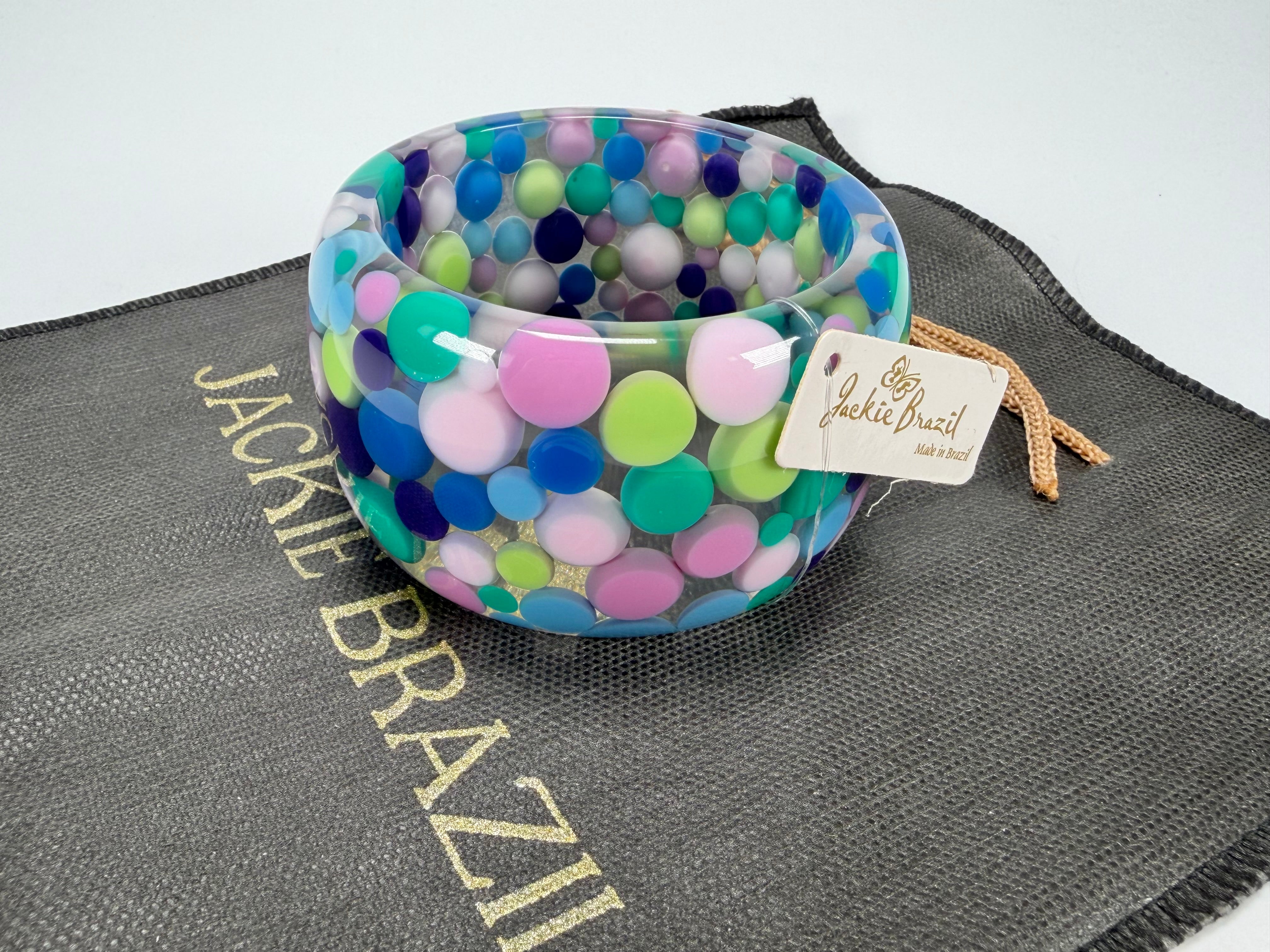 Jackie Brazil "Petit Balls" Blue Mix Spots Solid Round Resin 5cm Bangle ( B2521 )