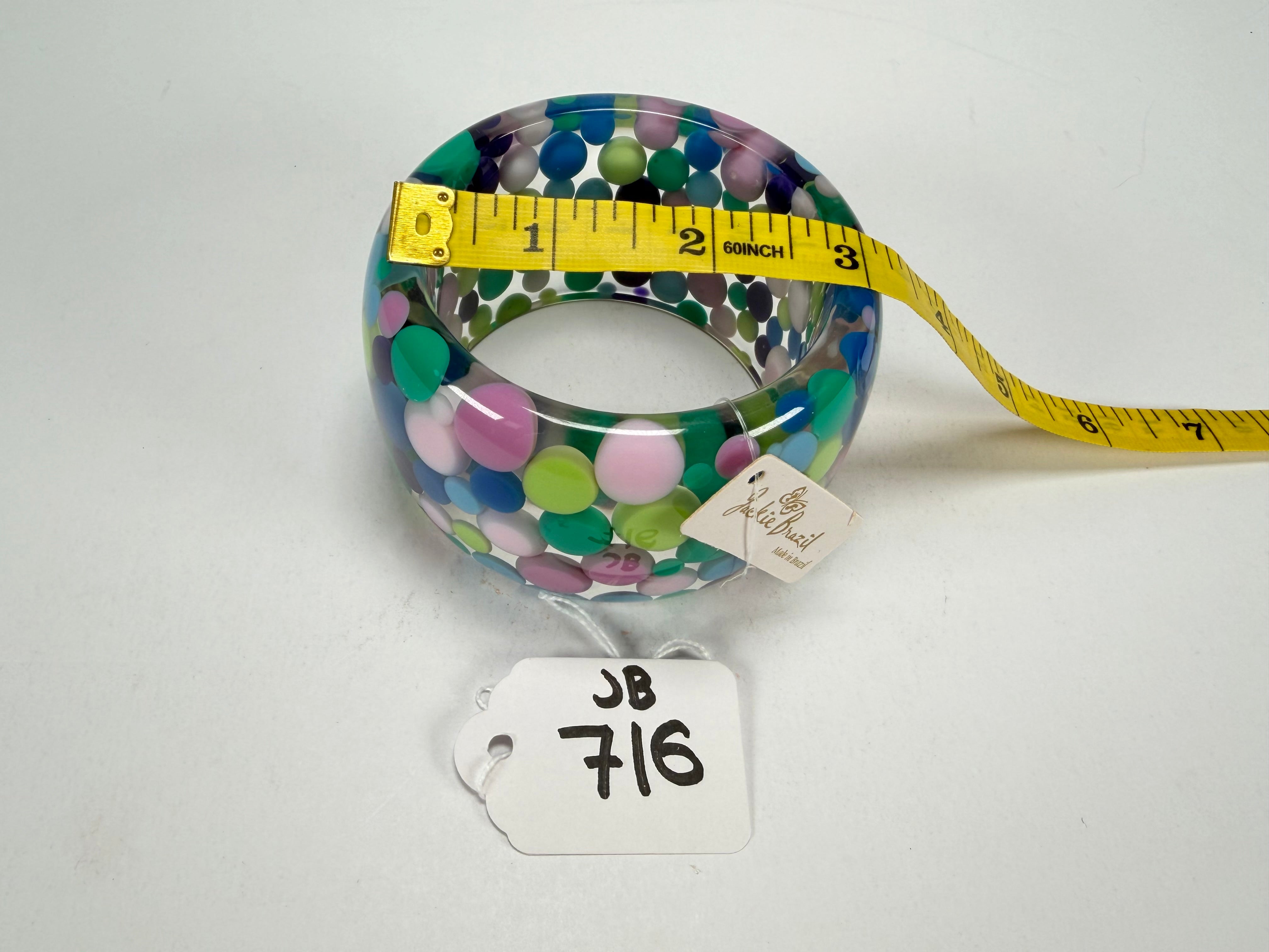 Jackie Brazil "Petit Balls" Blue Mix Spots Solid Round Resin 5cm Bangle ( B2521 )