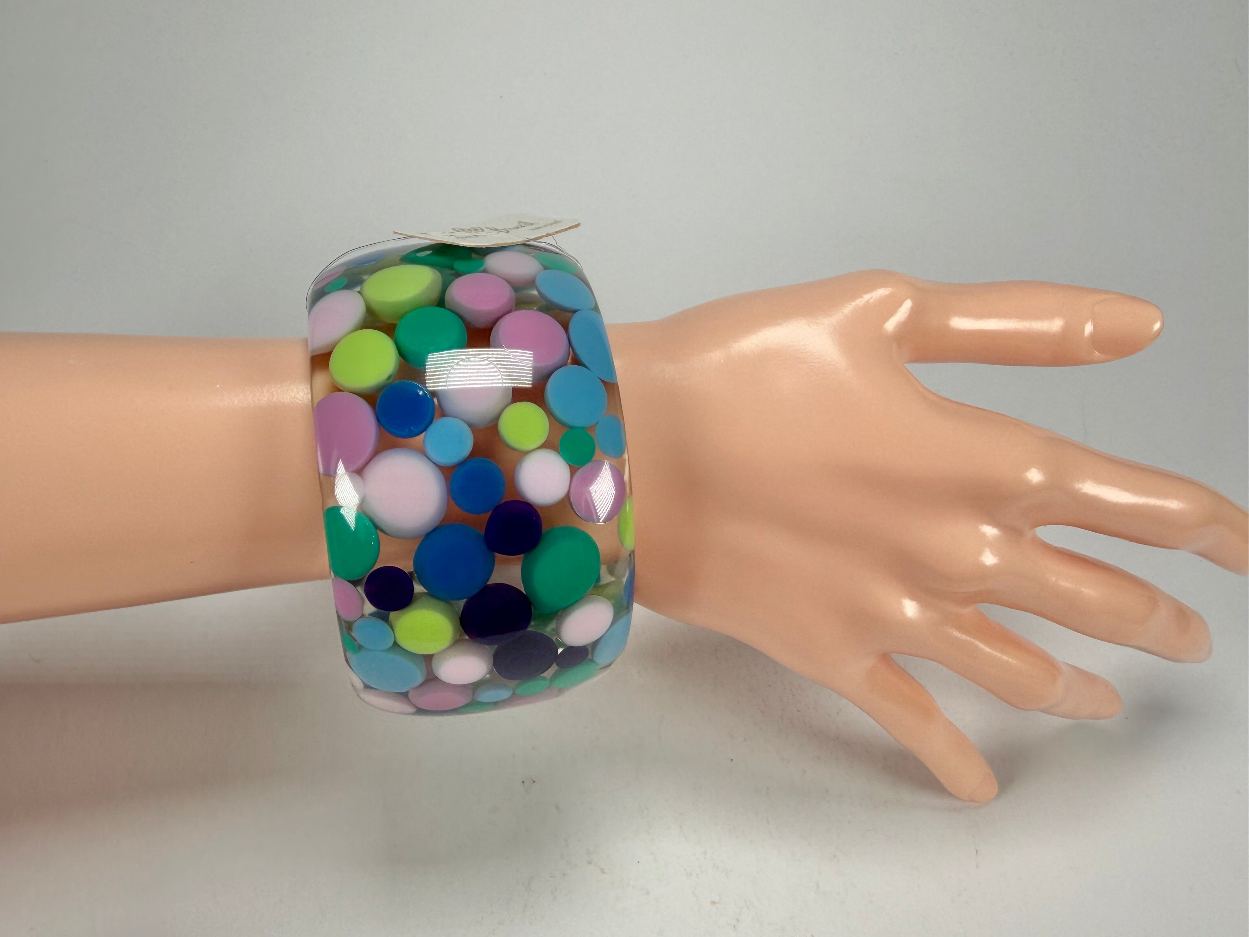 Jackie Brazil "Petit Balls" Blue Mix Spots Solid Round Resin 5cm Bangle ( B2521 )