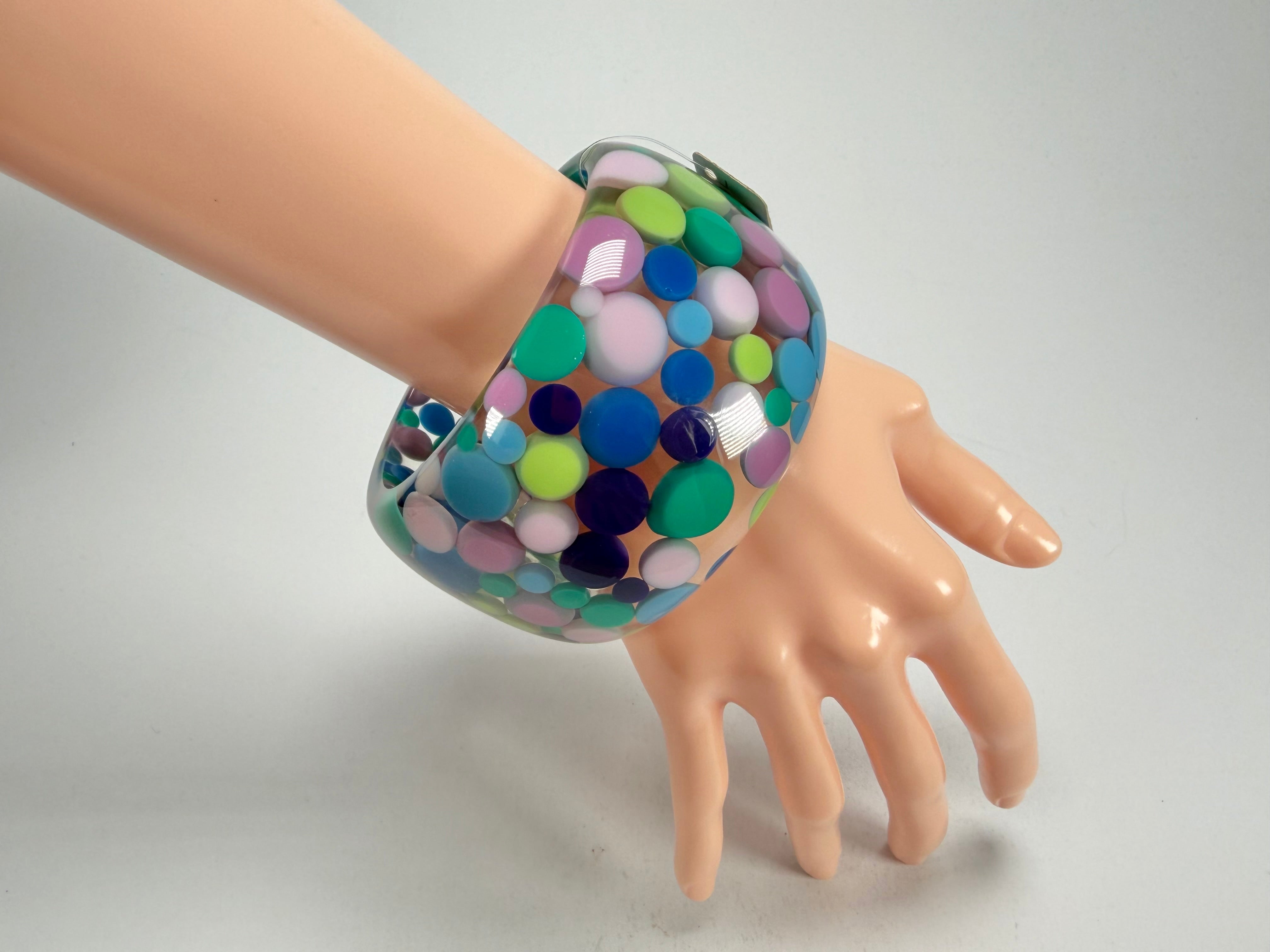 Jackie Brazil "Petit Balls" Blue Mix Spots Solid Round Resin 5cm Bangle ( B2521 )