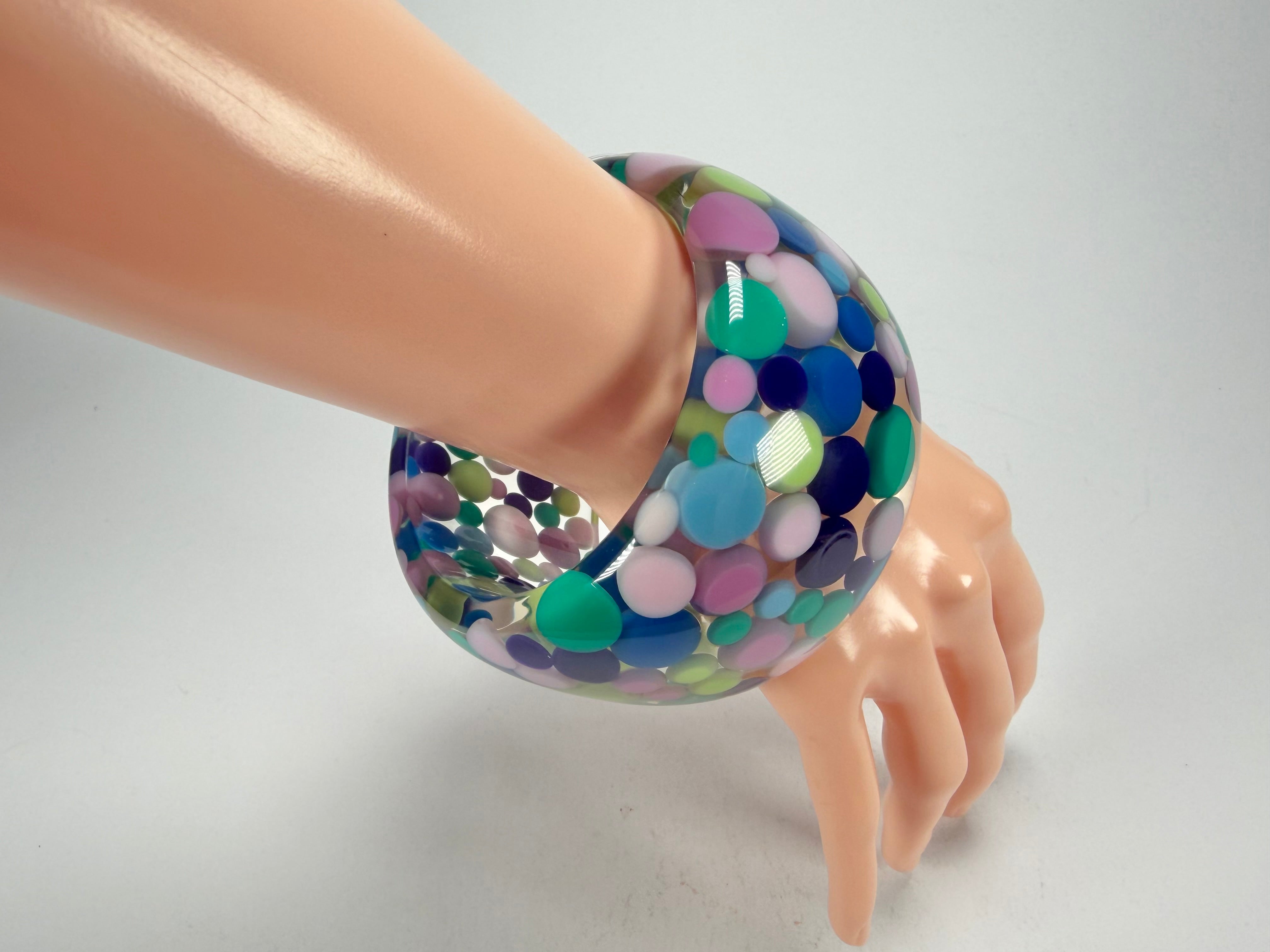 Jackie Brazil "Petit Balls" Blue Mix Spots Solid Round Resin 5cm Bangle ( B2521 )