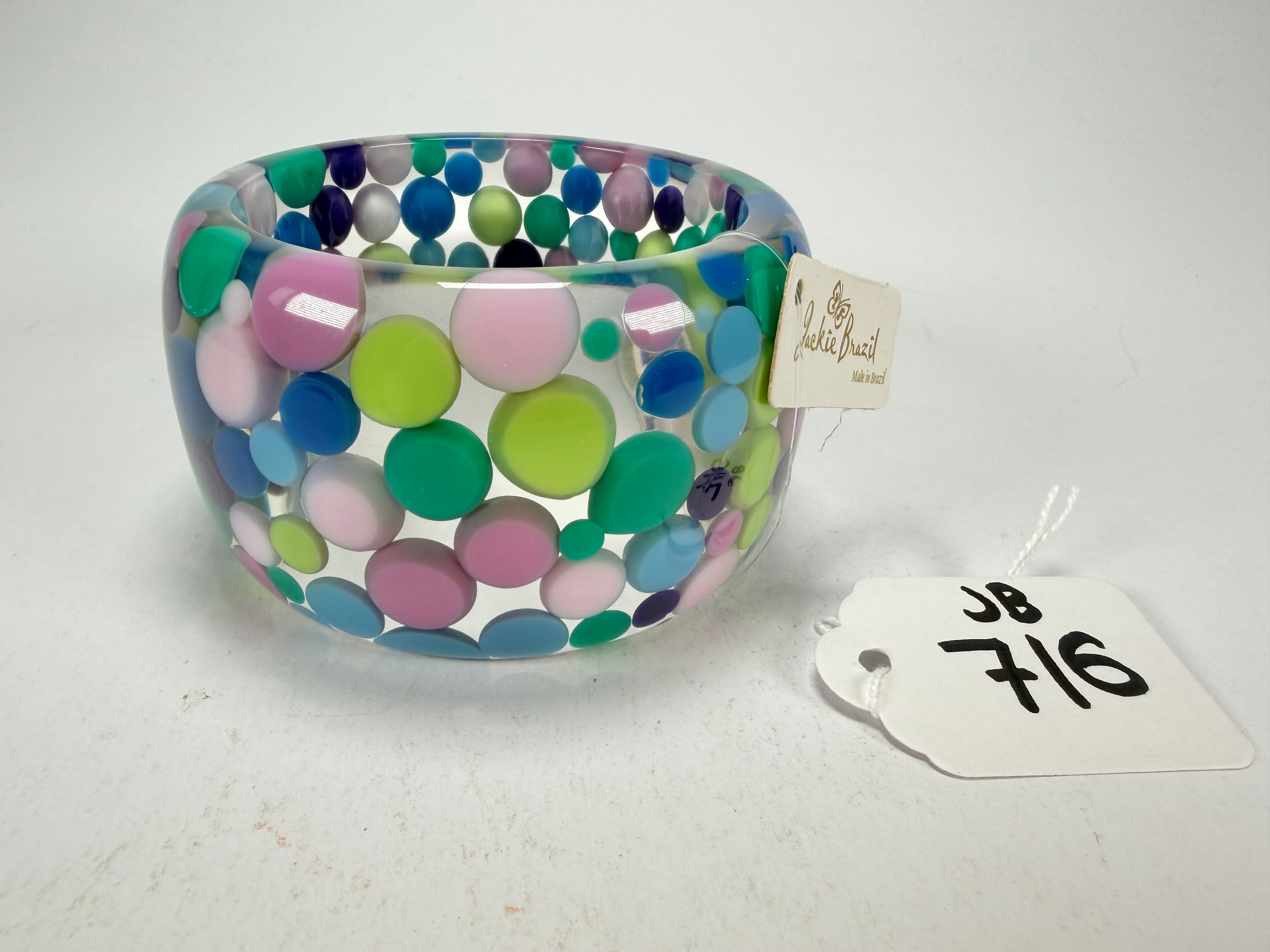Jackie Brazil "Petit Balls" Blue Mix Spots Solid Round Resin 5cm Bangle ( B2521 )