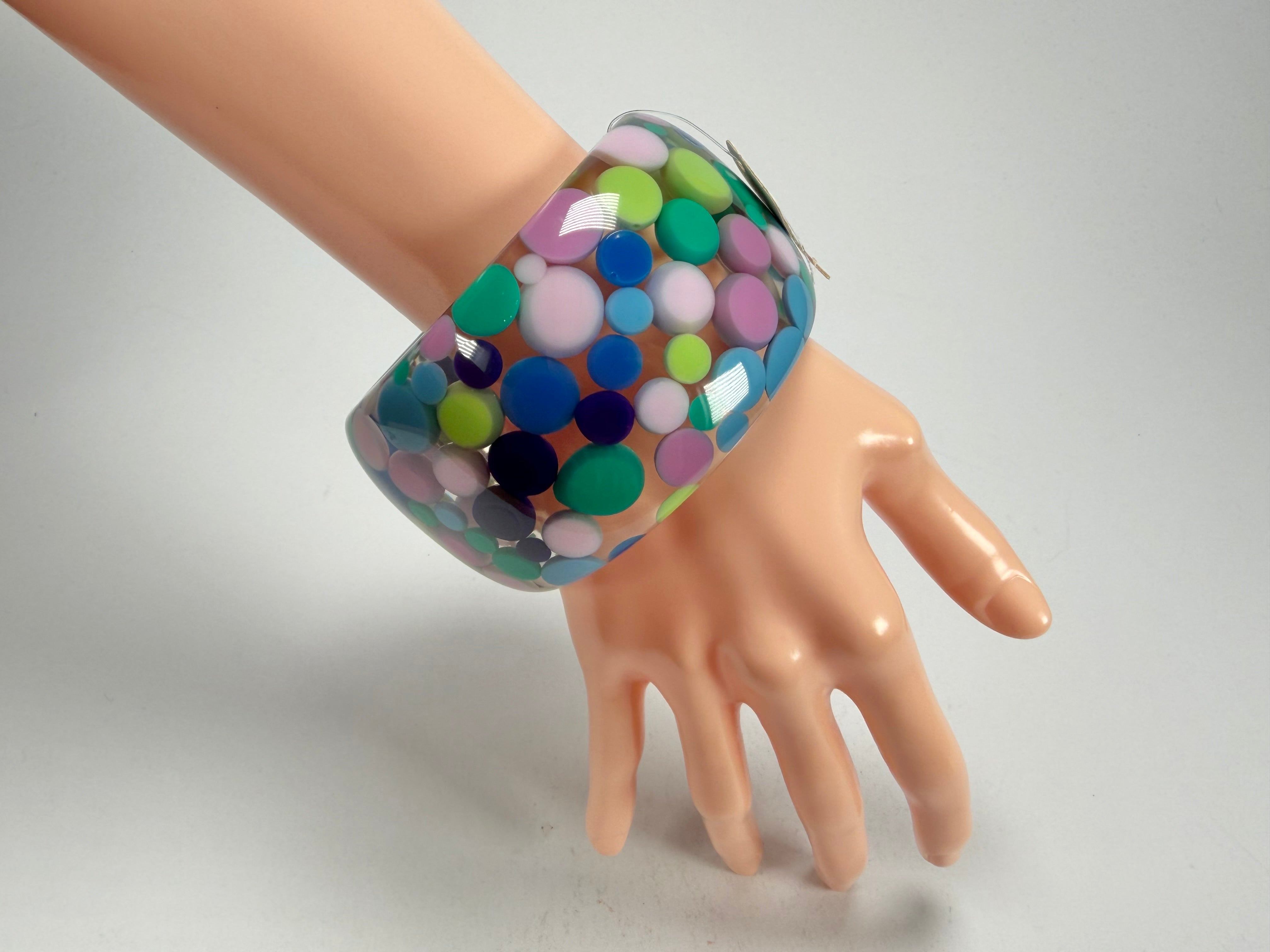 Jackie Brazil "Petit Balls" Blue Mix Spots Solid Round Resin 5cm Bangle ( B2521 )