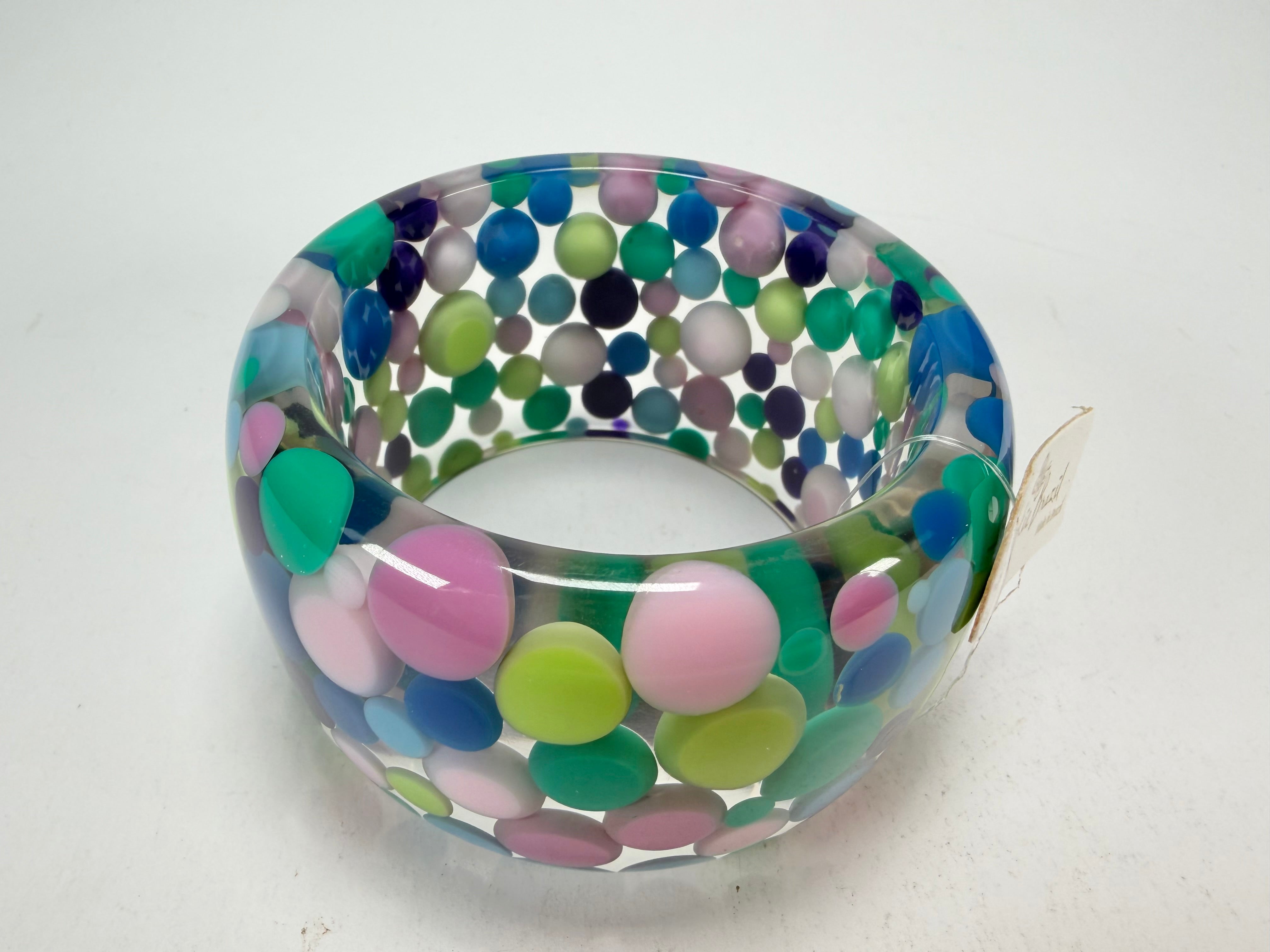 Jackie Brazil "Petit Balls" Blue Mix Spots Solid Round Resin 5cm Bangle ( B2521 )