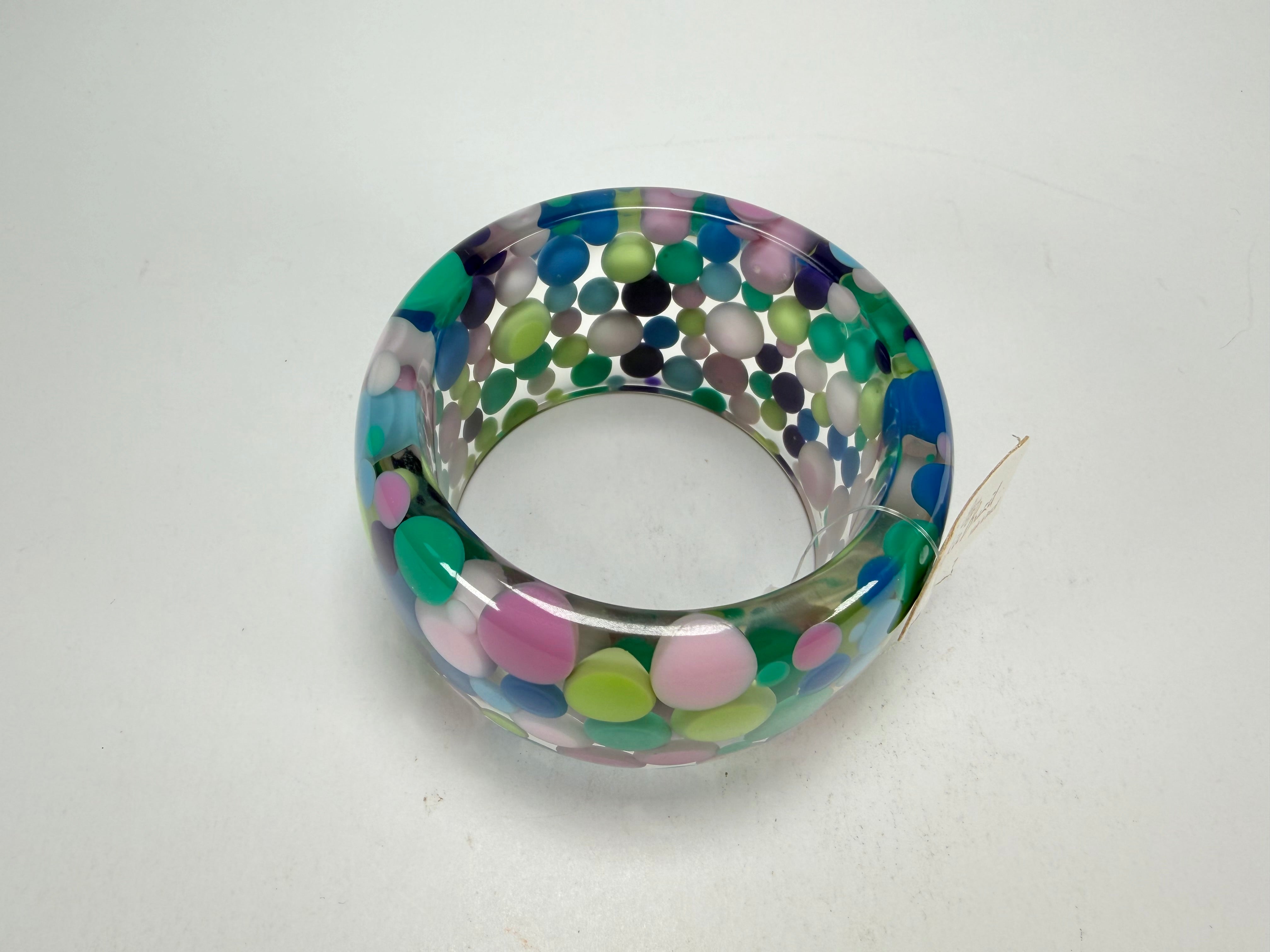 Jackie Brazil "Petit Balls" Blue Mix Spots Solid Round Resin 5cm Bangle ( B2521 )