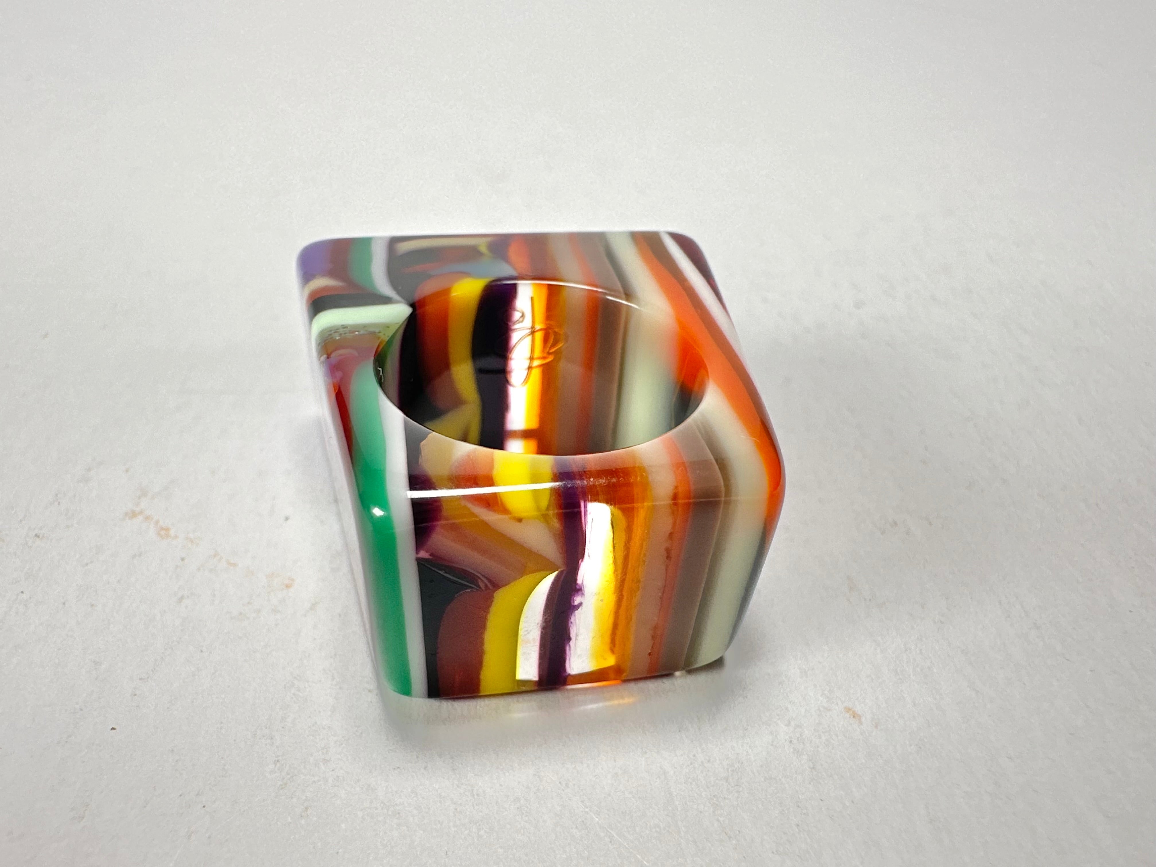 Jackie Brazil "Leda" Liquorice Allsorts Pop Art Colour Mix Resin Ring ( R2269 ) UK P / USA 7.5