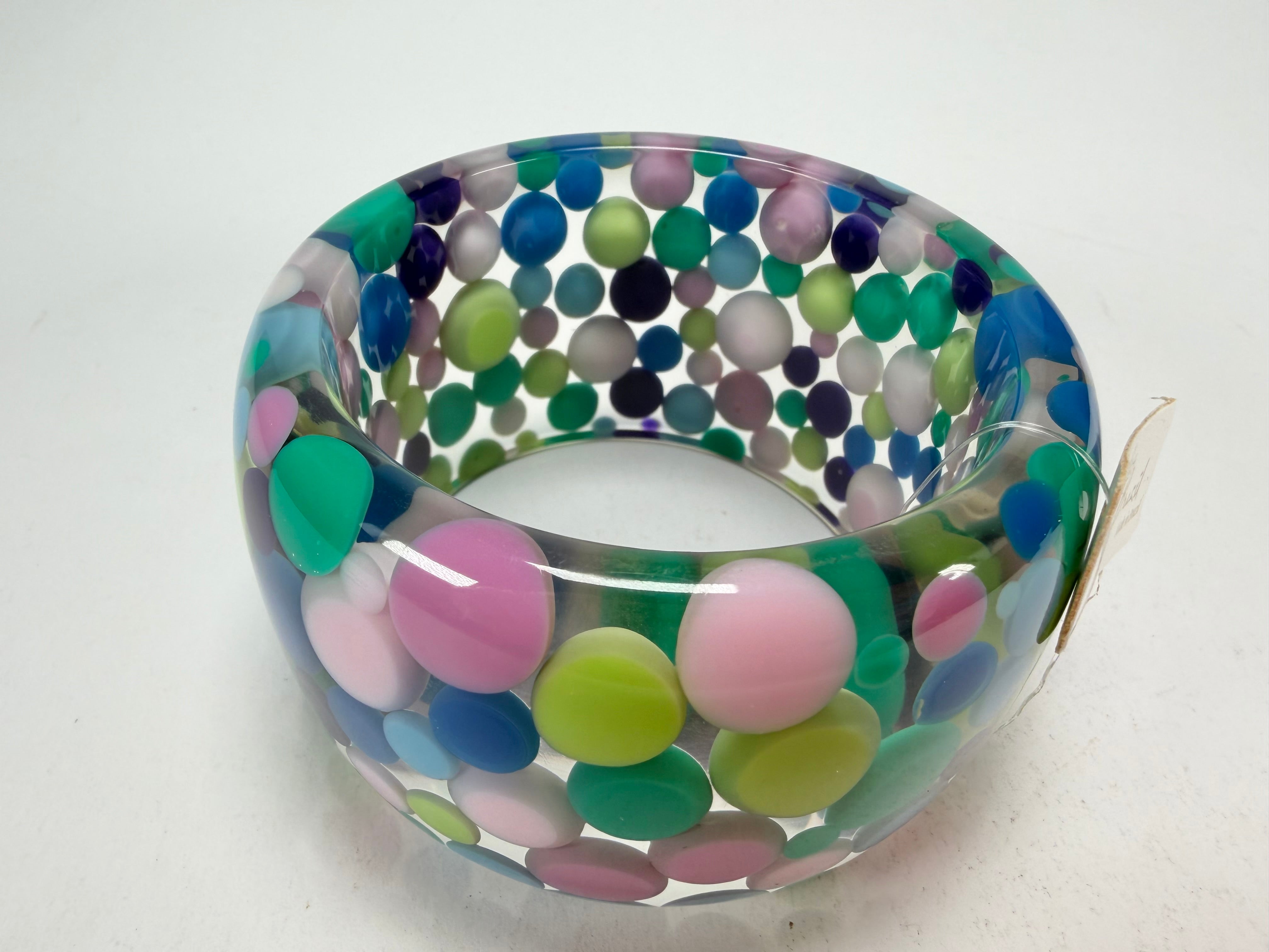 Jackie Brazil "Petit Balls" Blue Mix Spots Solid Round Resin 5cm Bangle ( B2521 )