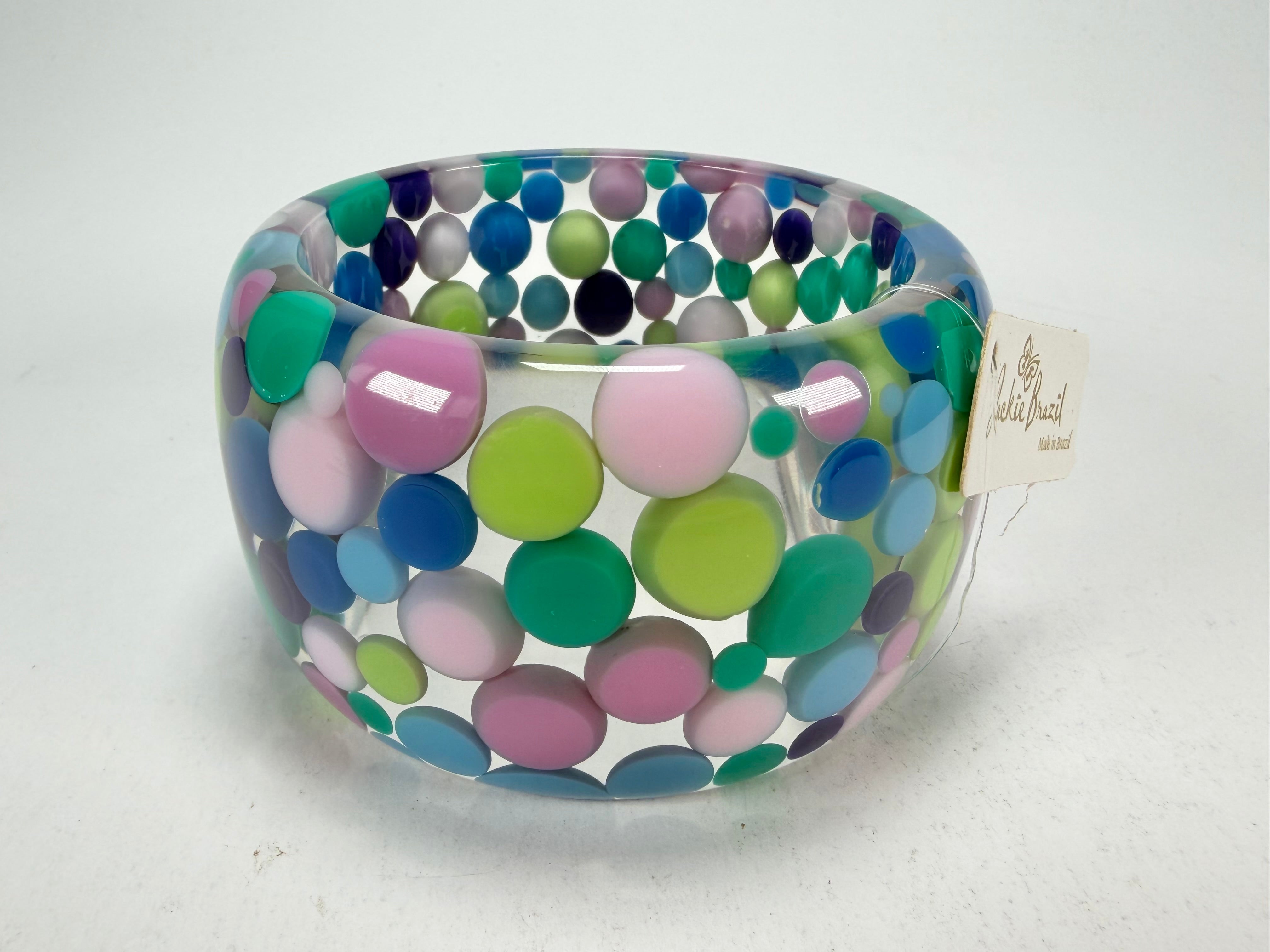Jackie Brazil "Petit Balls" Blue Mix Spots Solid Round Resin 5cm Bangle ( B2521 )