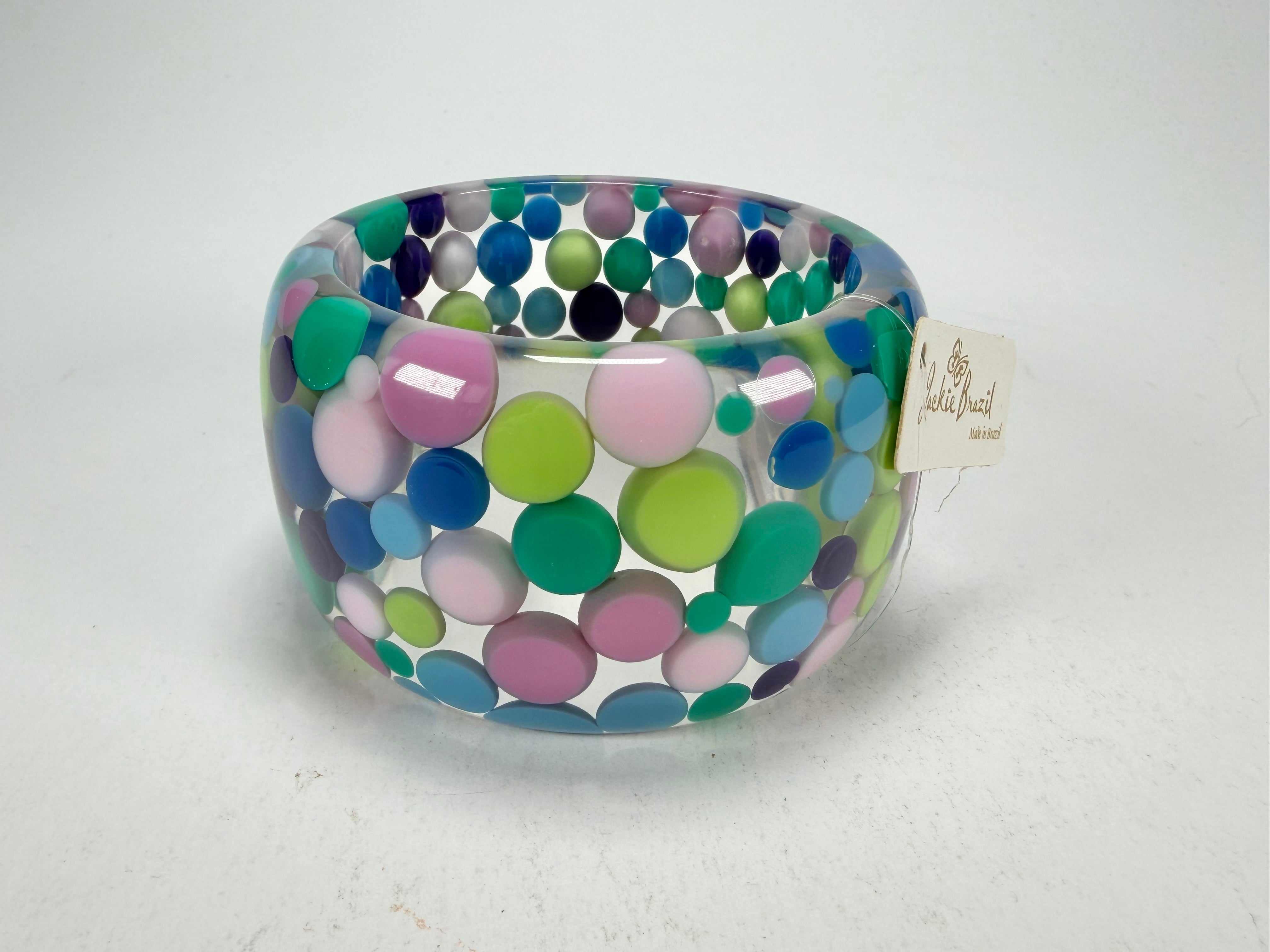 Jackie Brazil "Petit Balls" Blue Mix Spots Solid Round Resin 5cm Bangle ( B2521 )