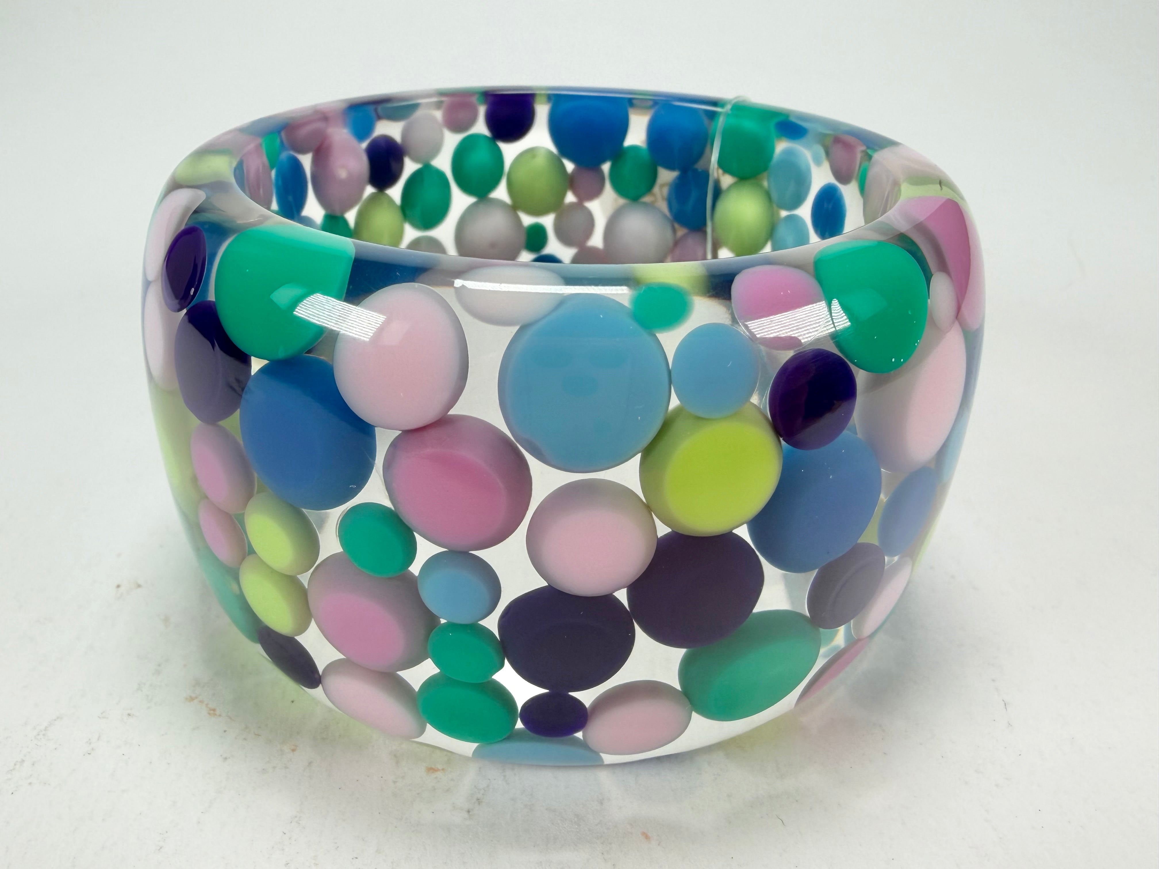 Jackie Brazil "Petit Balls" Blue Mix Spots Solid Round Resin 5cm Bangle ( B2521 )