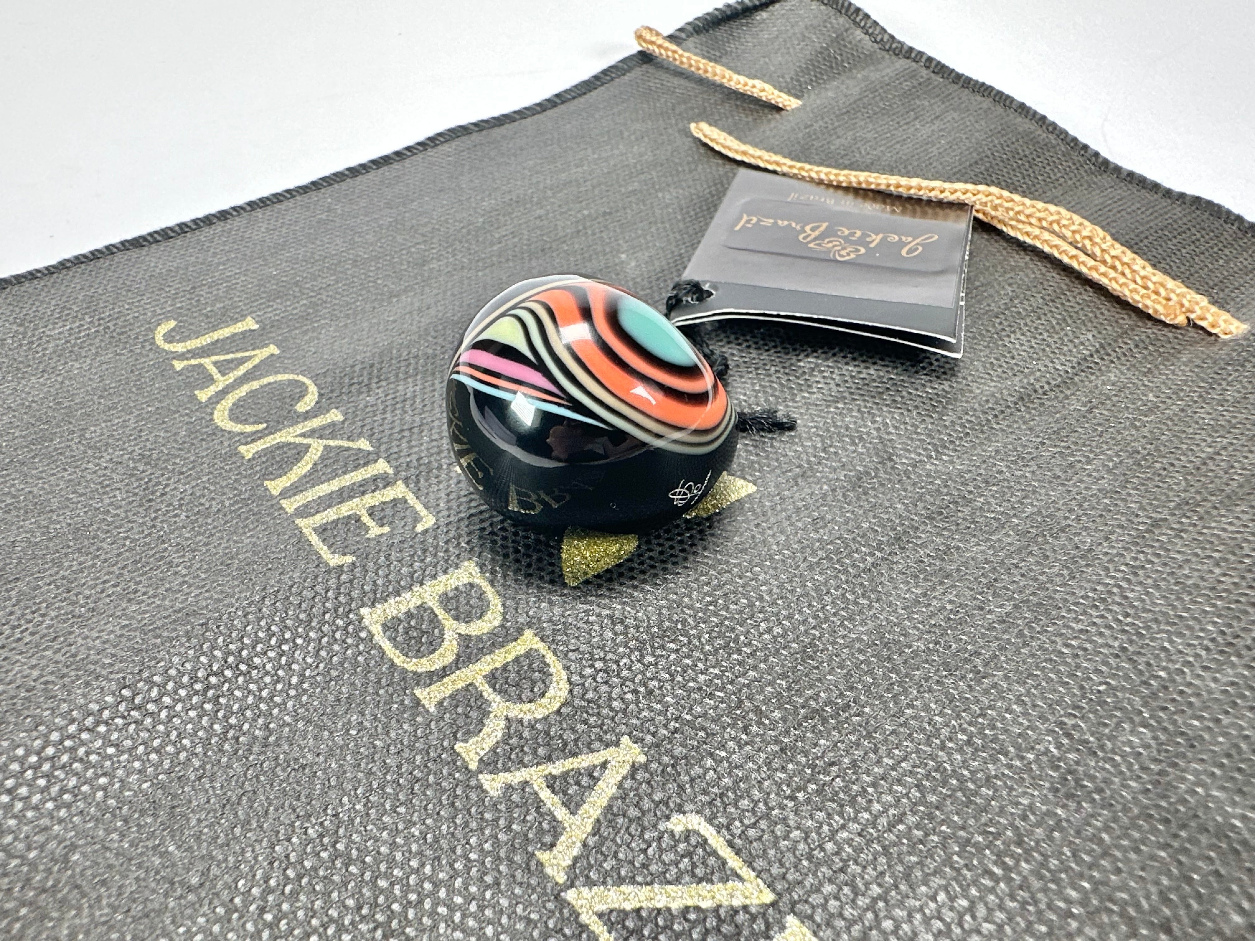Jackie Brazil "Berlin" Swirls Black Large Round Resin Ring ( R3195 ) Size UK P / USA 7.5