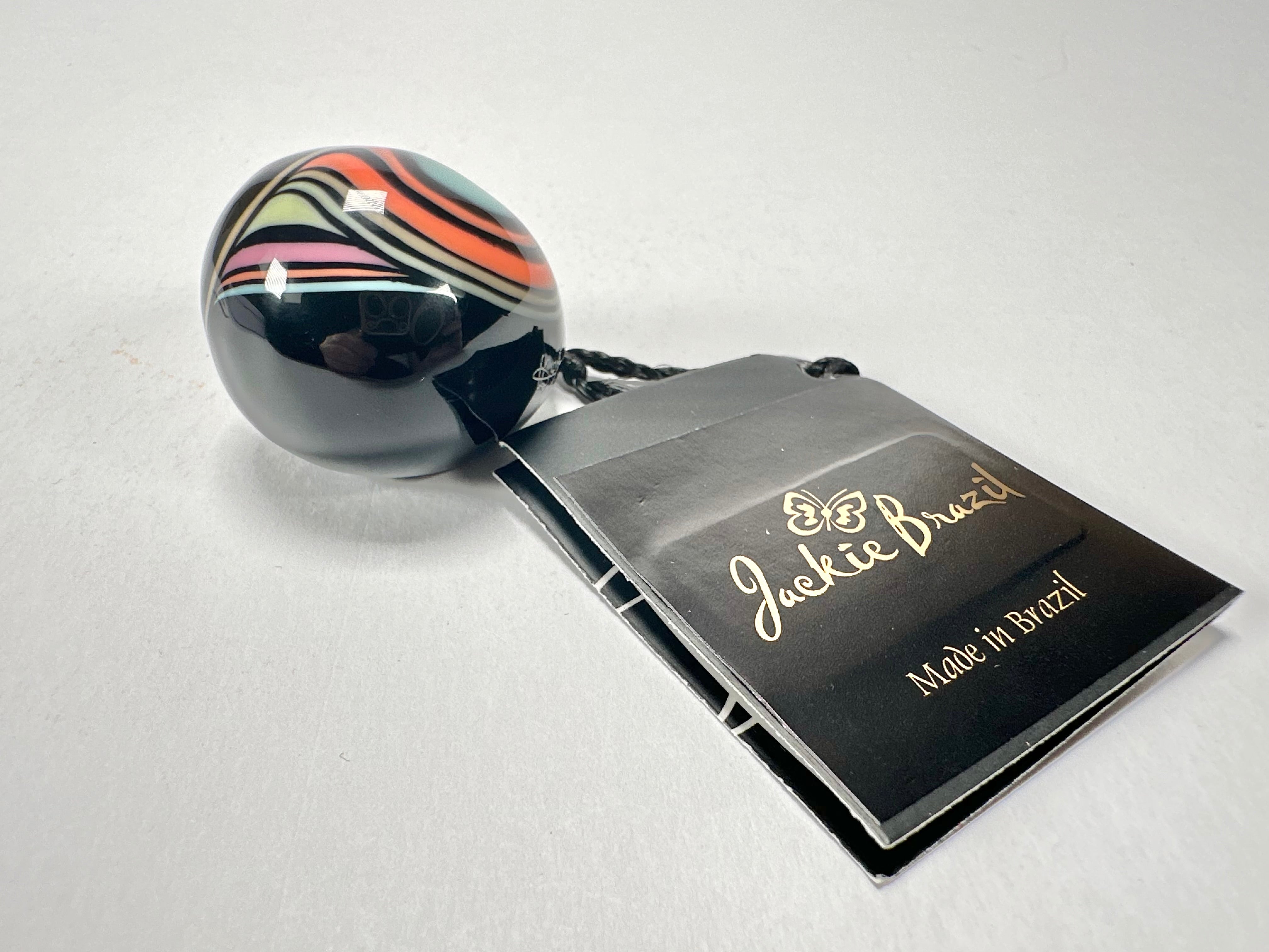 Jackie Brazil "Berlin" Swirls Black Large Round Resin Ring ( R3195 ) Size UK P / USA 7.5