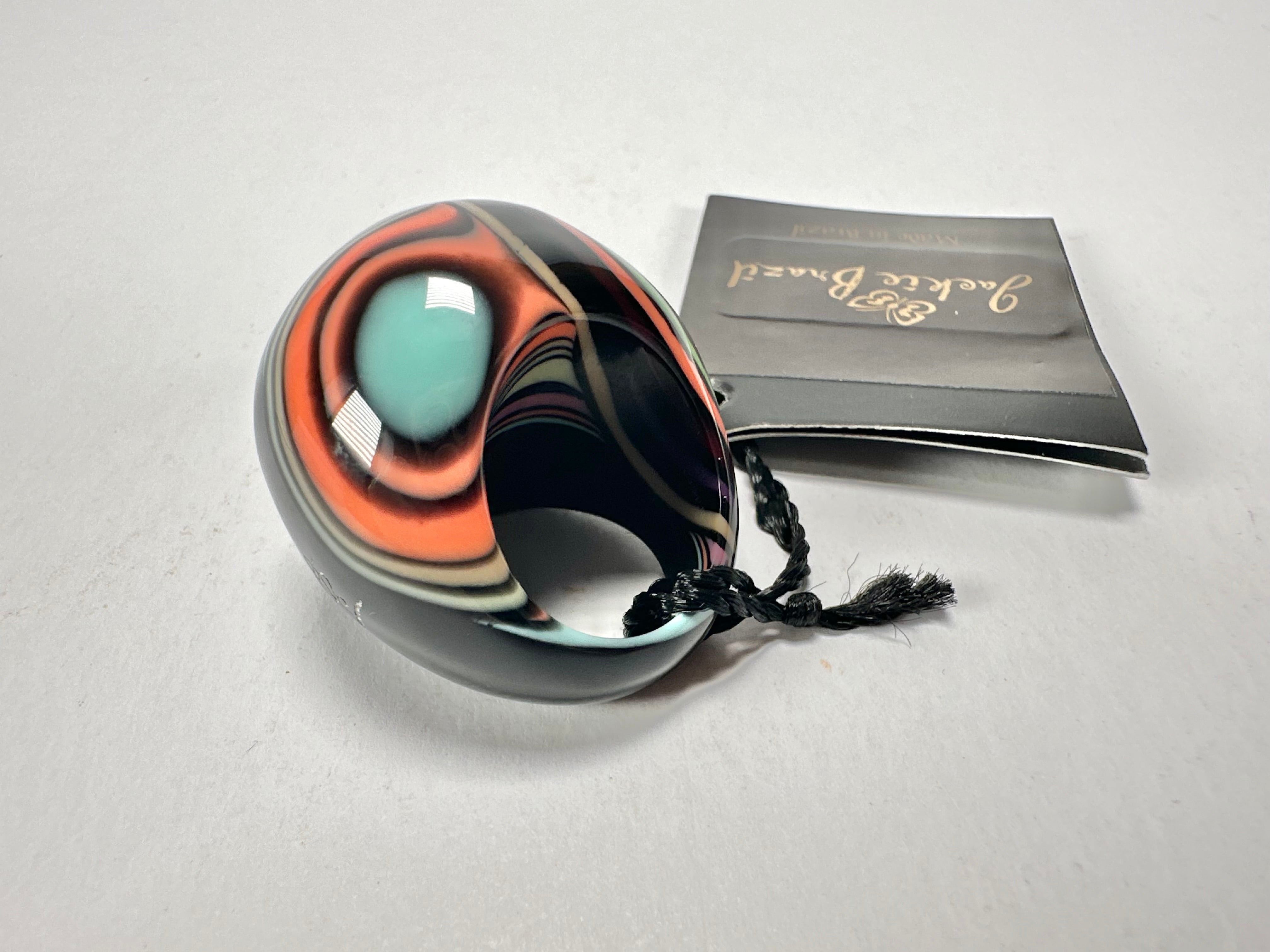 Jackie Brazil "Berlin" Swirls Black Large Round Resin Ring ( R3195 ) Size UK P / USA 7.5