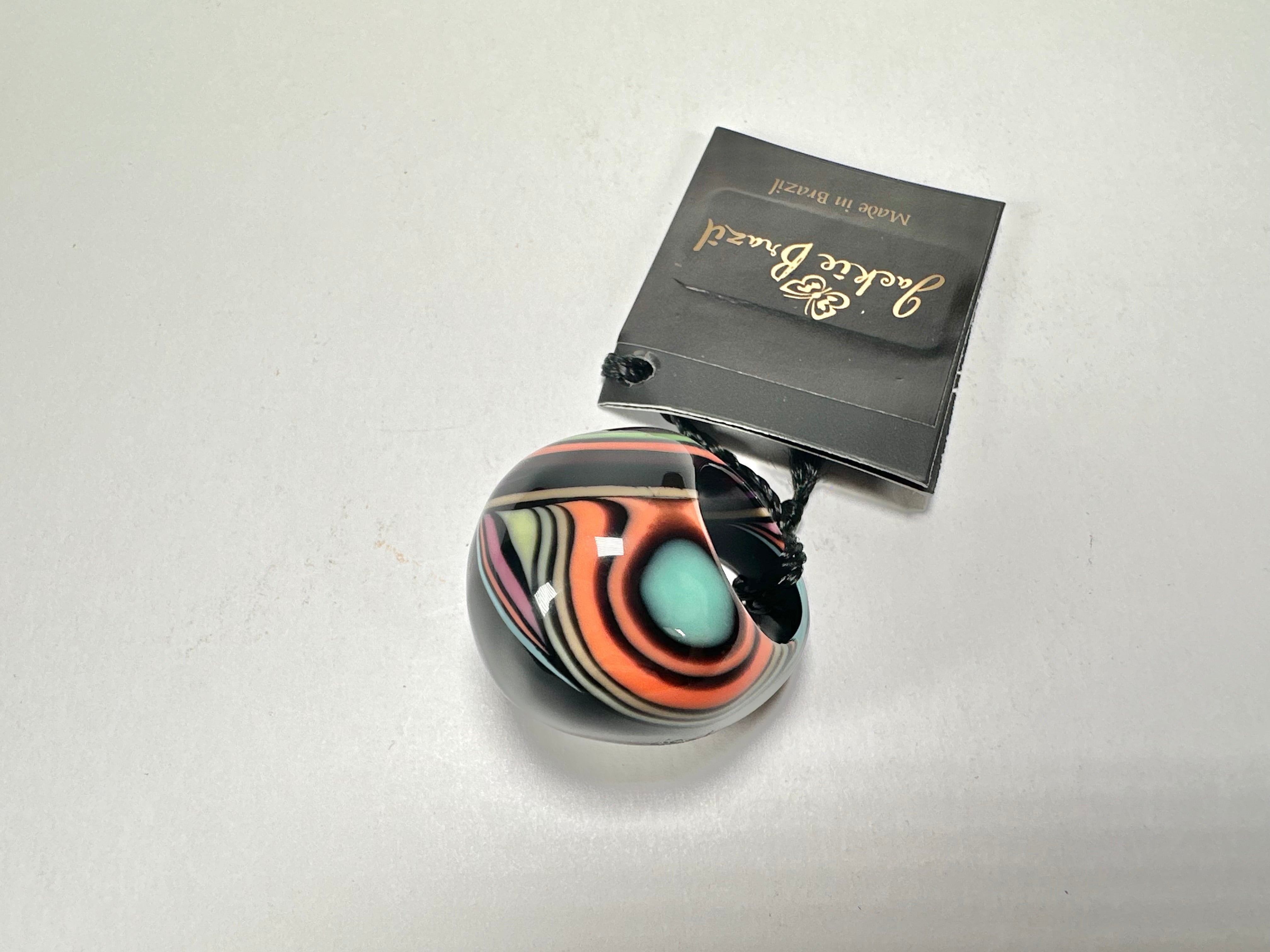 Jackie Brazil "Berlin" Swirls Black Large Round Resin Ring ( R3195 ) Size UK P / USA 7.5