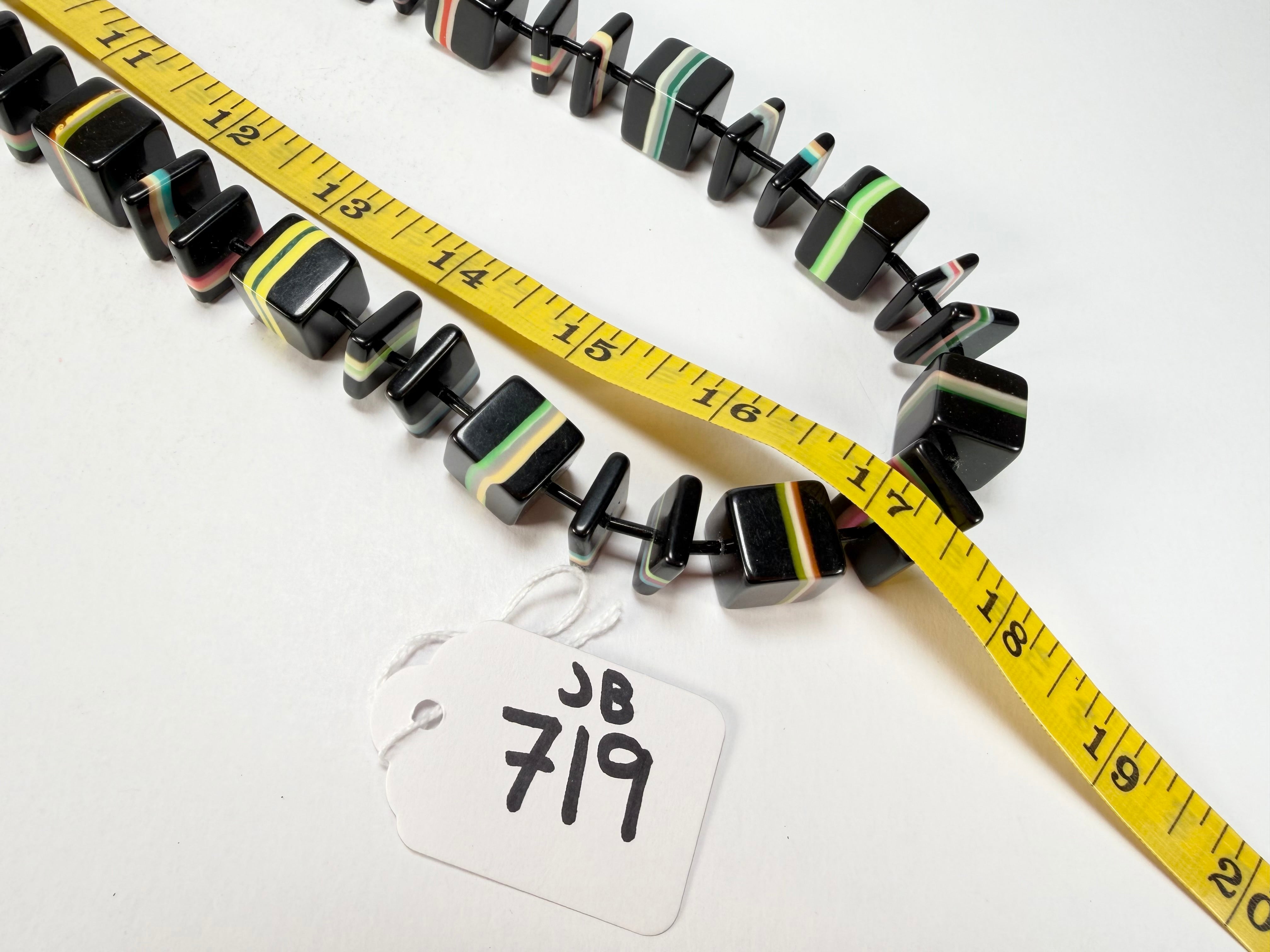 Jackie Brazil "Bar Code" Black & Liquorice Mix Squares 110cm Resin Necklace ( N2200 )