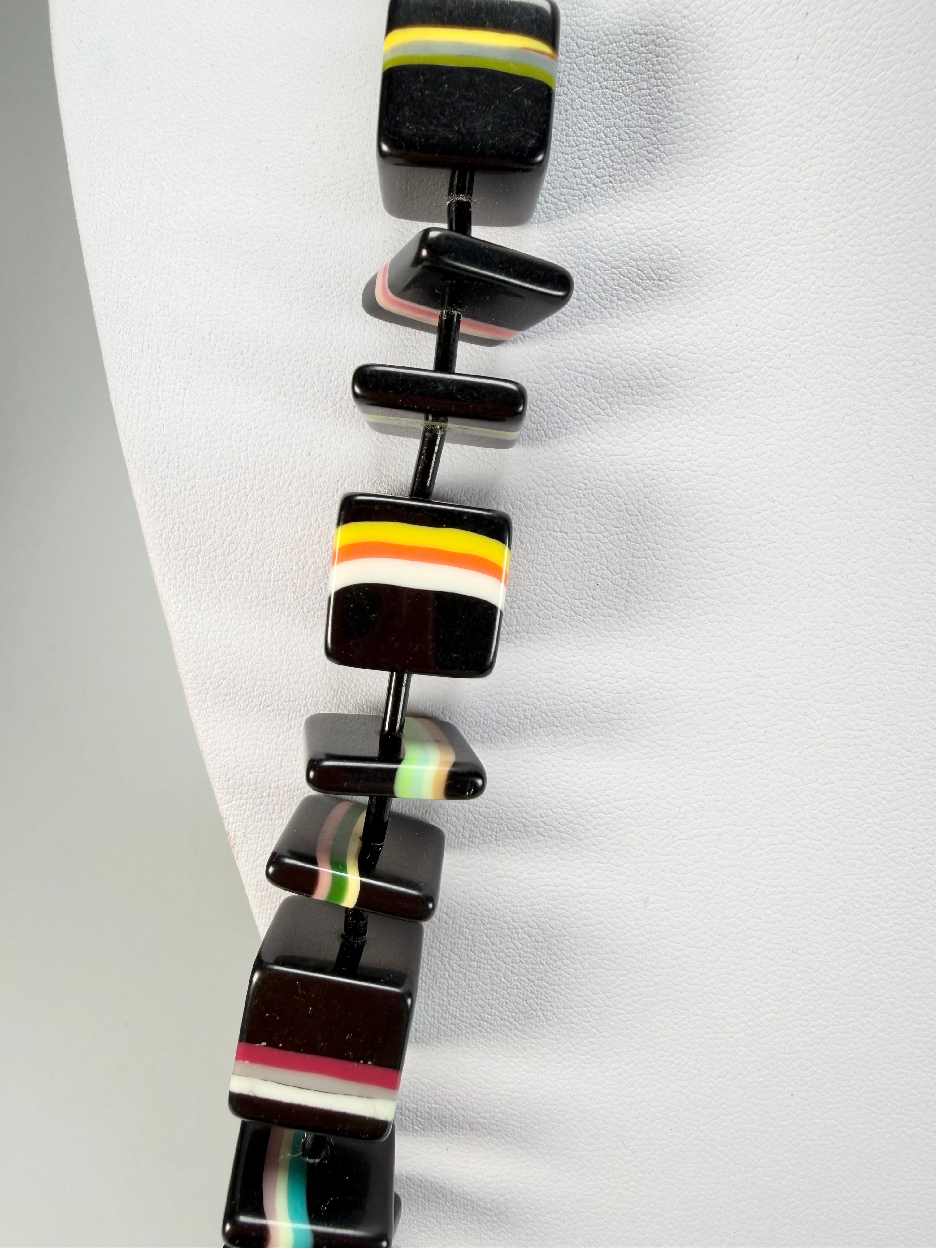 Jackie Brazil "Bar Code" Black & Liquorice Mix Squares 110cm Resin Necklace ( N2200 )