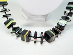 Jackie Brazil "Bar Code" Black & Liquorice Mix Squares 110cm Resin Necklace ( N2200 )